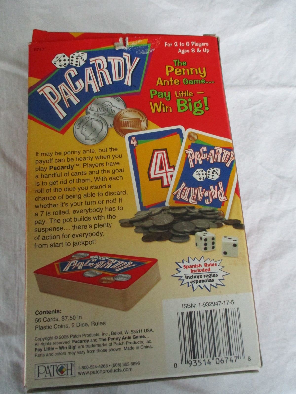 Pacardy Cards and Dice Game Patch Products 2005 Complete New In box.