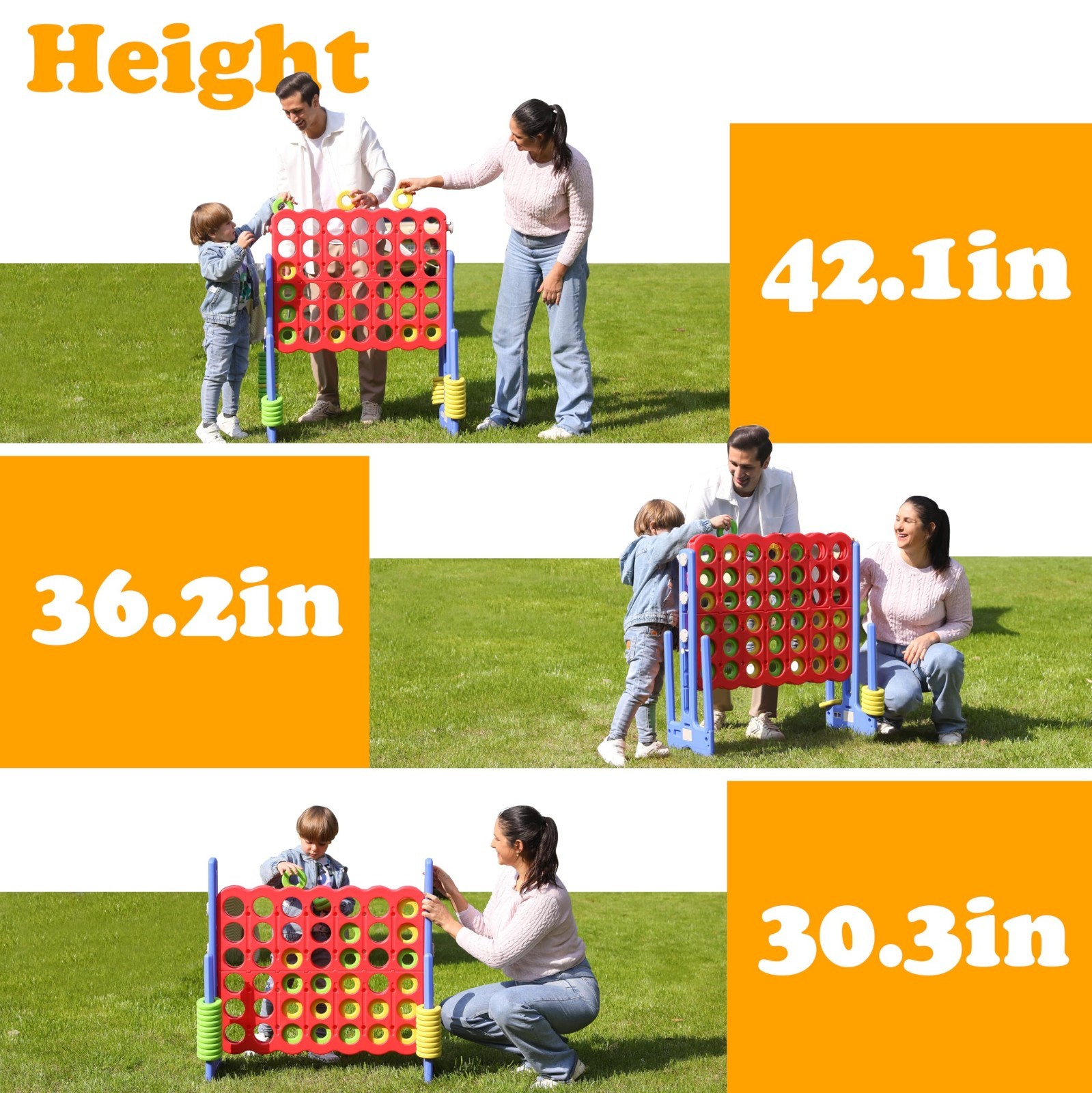 Jumbo 4 in a Row Game – Giant Connect 4 Set, Adjustable Height 2.5-3.5 FT, Indoo