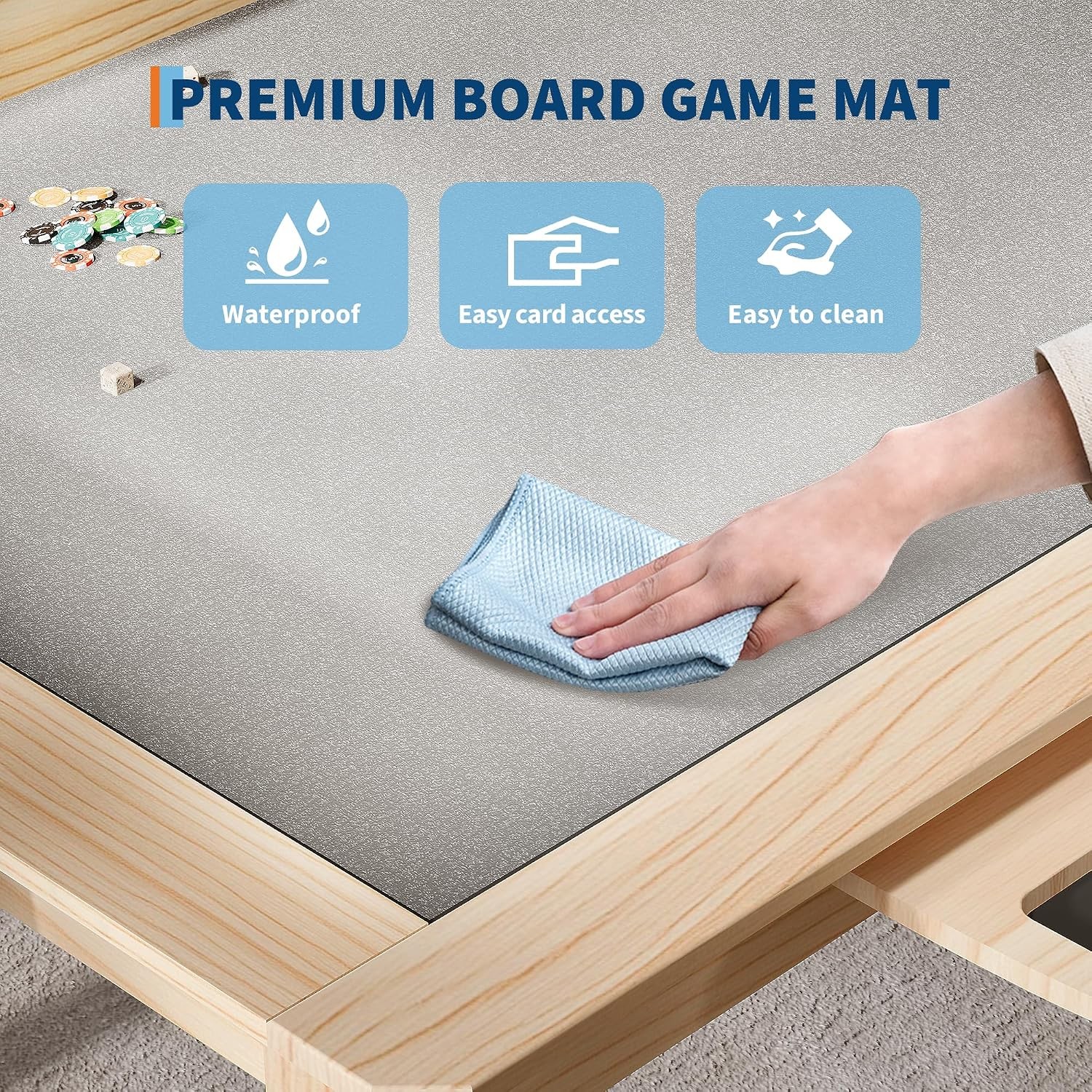Convertible Board Game Table Solid Wood Dining Poker Table 6 Cup Holders & Mat
