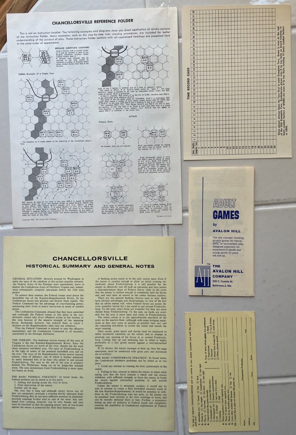 Chancellorsville Civil War Battle Game – Avalon Hill -1961 1st Edition unpunched