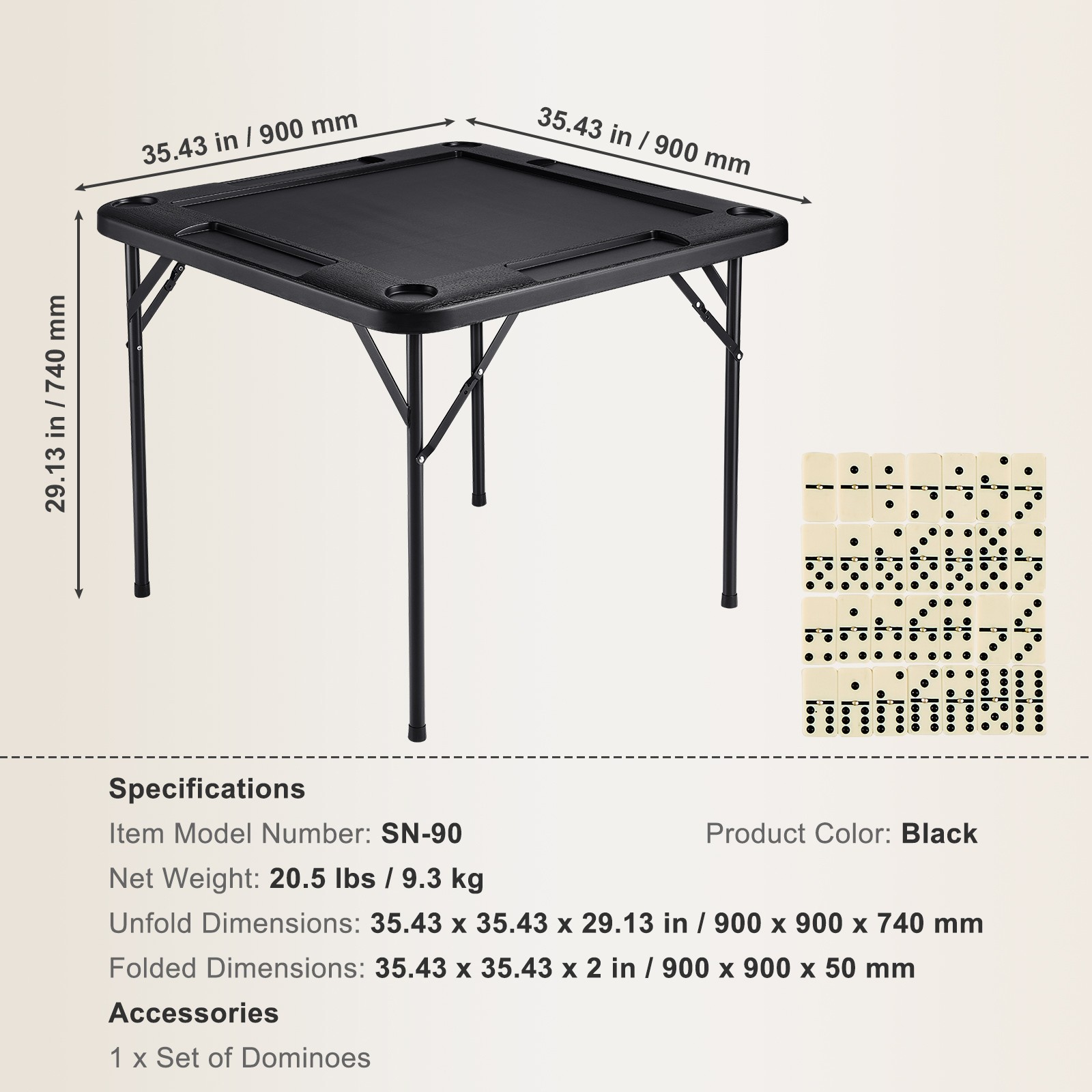 Uimoso Mahjong Table 4Player Folding Card Table & 4 Cup Holders Chip Trays Black