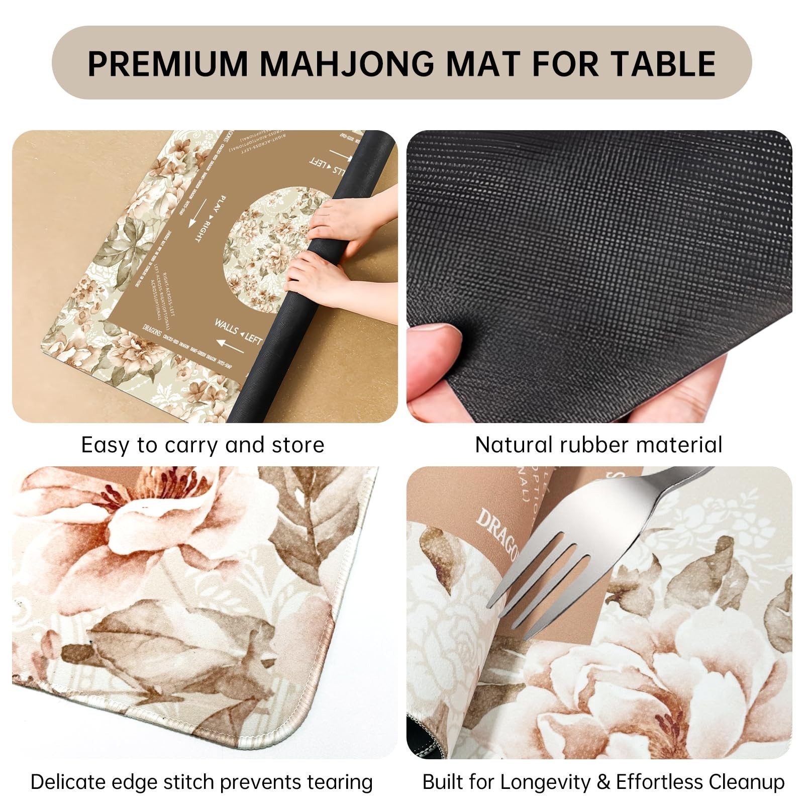 Mahjong Mat – 33″x33″ Non-Slip Noise Reduction Gaming Mat for Table, 3mm Thic…