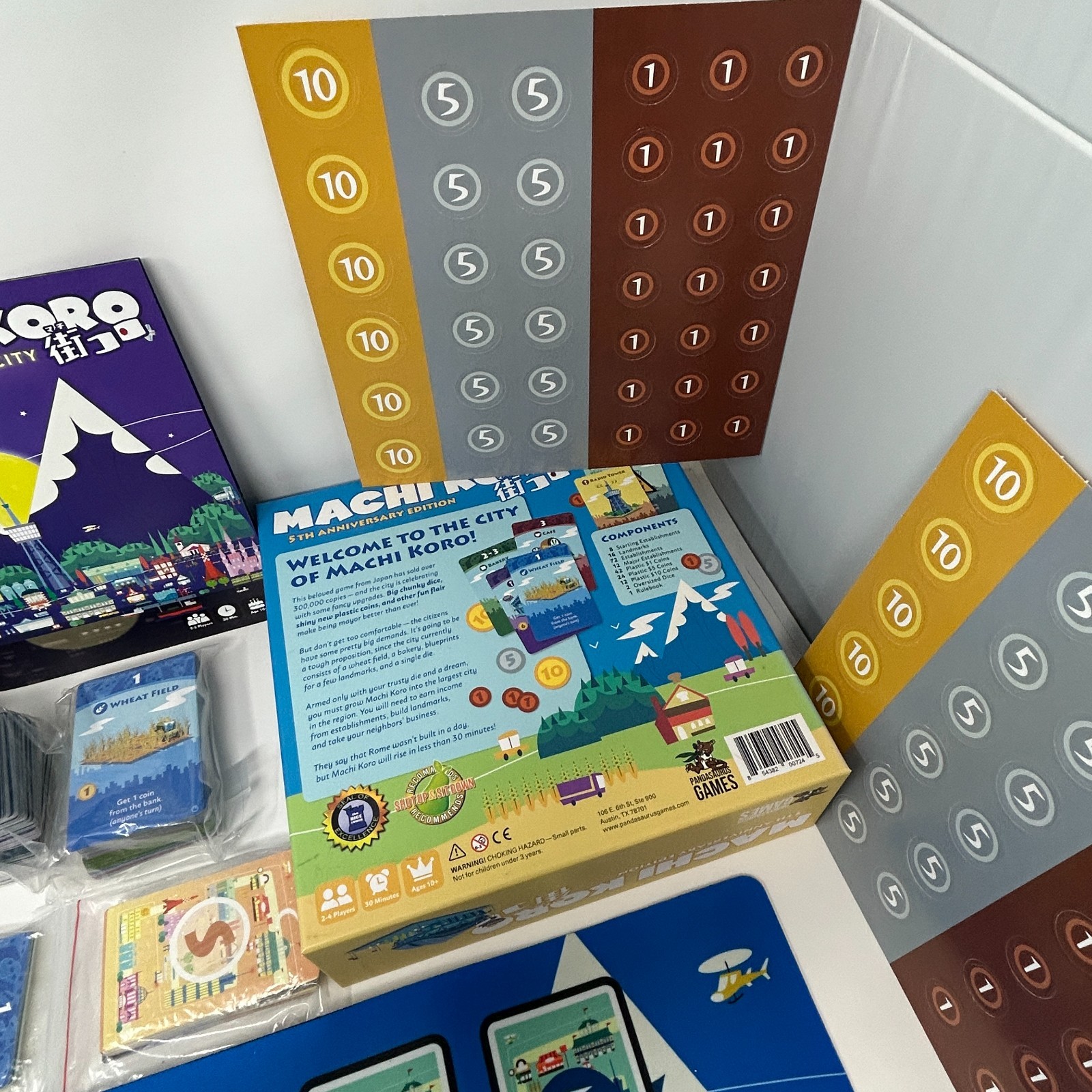 MACHI KORO &Neoprene Playmat &BRIGHT LIGHTS BIG CITY deluxe coins expansion
