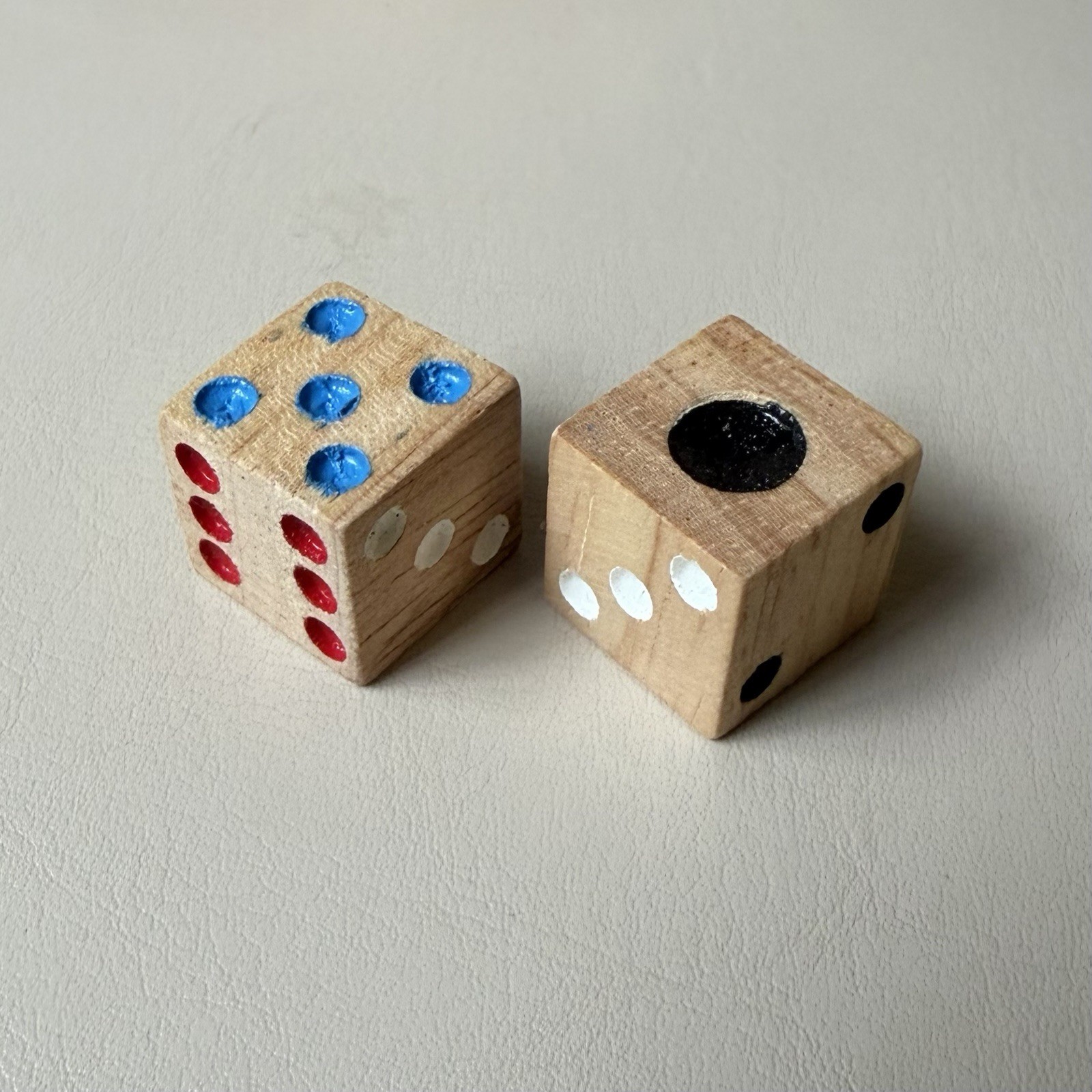 Pair of Wood Dice & Wooden Storage Box Unique Puzzle Box Multi Colored Dots