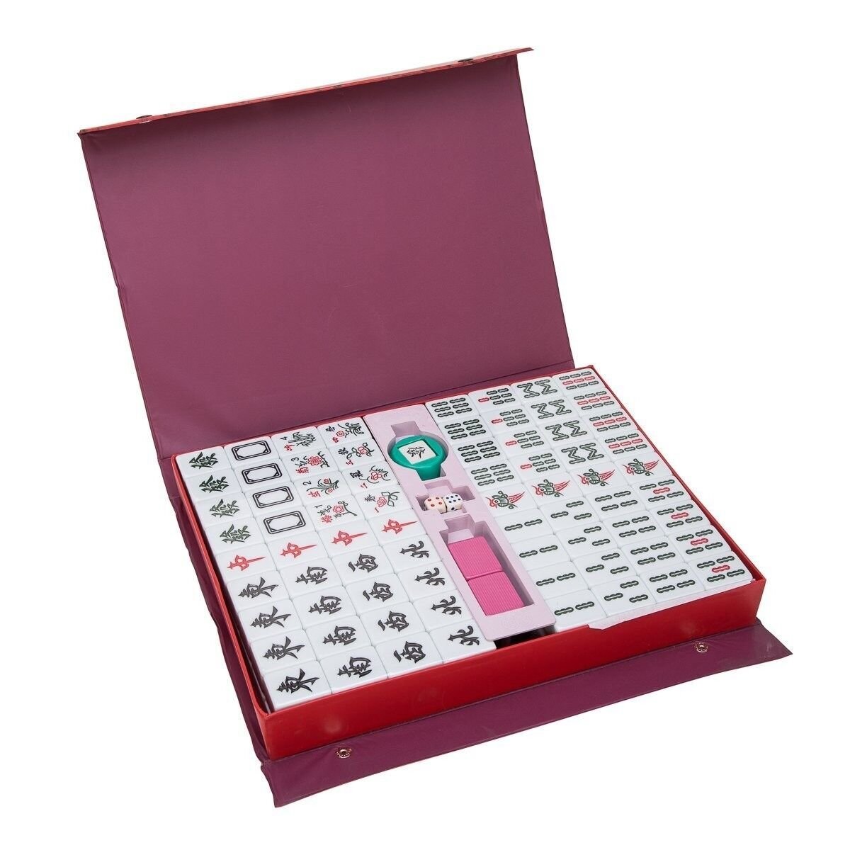 Traditional Chinese Mahjong Game Set 144 + 2 Spares Pink