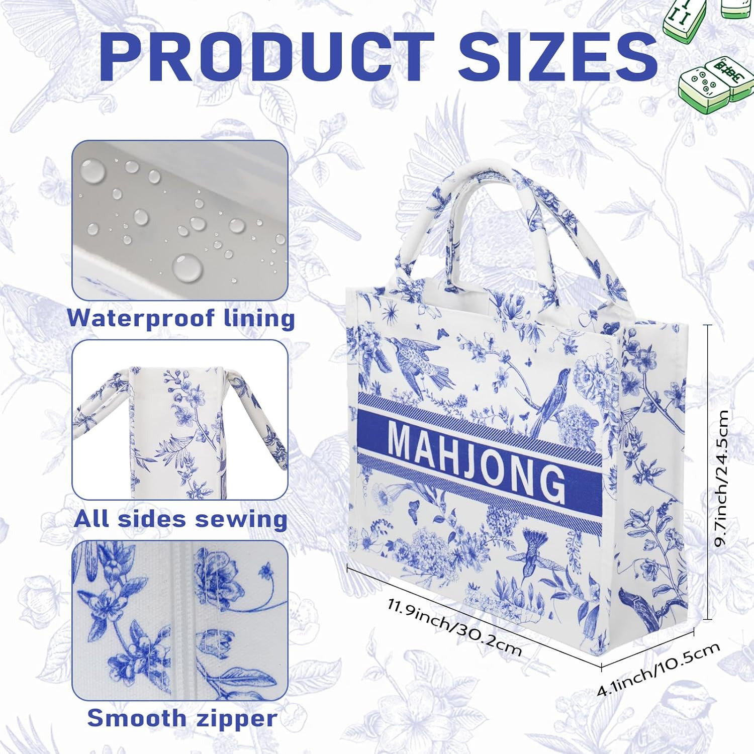 Blue mahjong bags for tiles，American Mahjong Tiles Bag- Durable mahjong carry…
