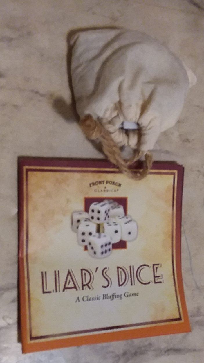 LIARS DICE Game in Wood Die Cube Storage Box – COMPLETE – Front Porch Classics