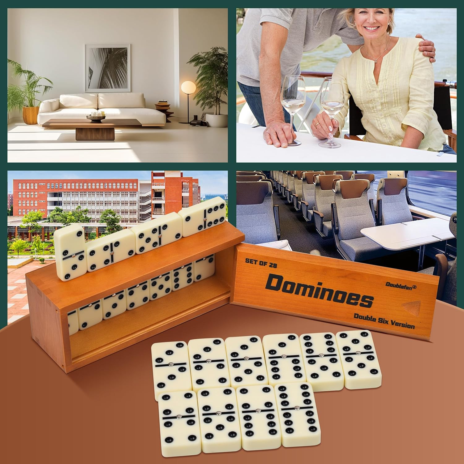 Dominos Set for Adults, Jumbo Size Double 6 Dominoes Set, Classic Board Game for