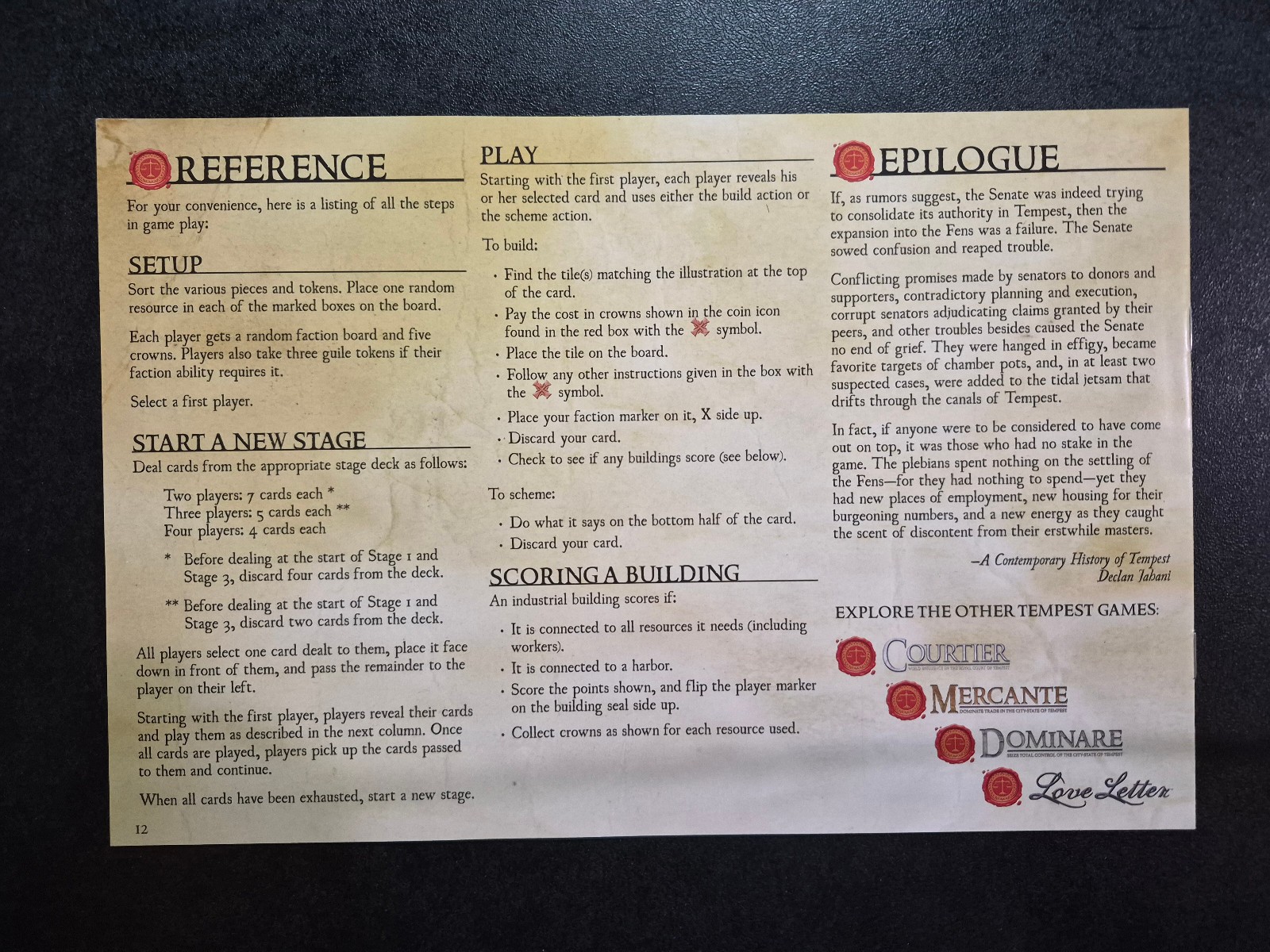 Canalis A Tempest Board Game 2013 Alderac Entertainment Group Open Excellent Cnd