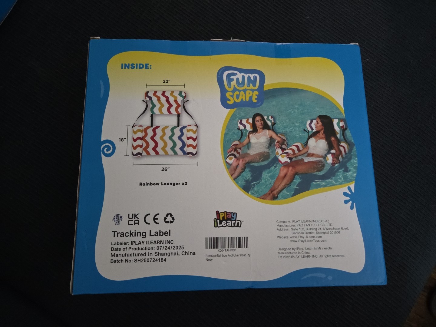 Inflatable Pool Floats Chairs 2 Pack Heavy Duty Stripe Pattern Funscape Adult