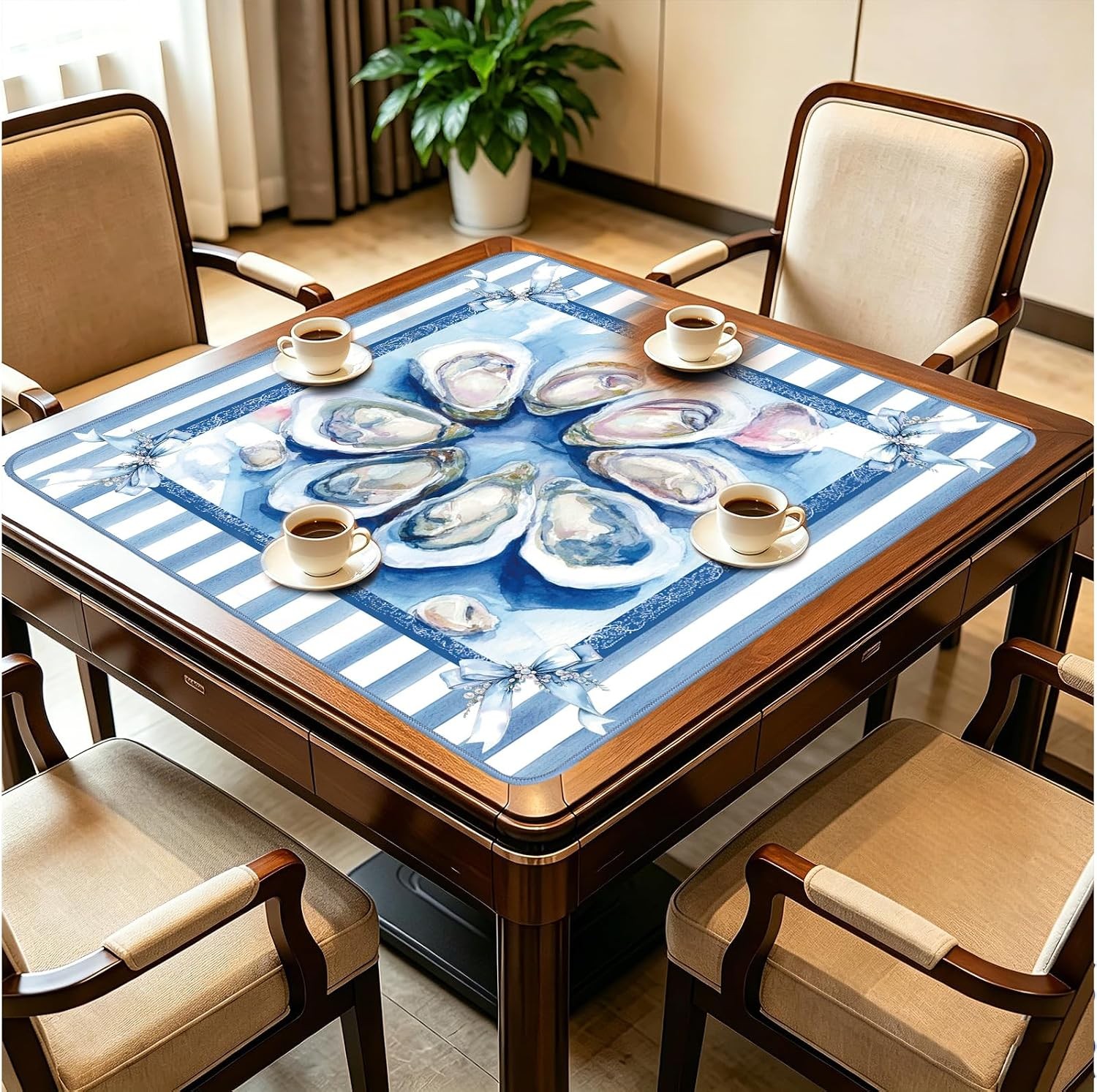 31.5″ Oyster Mahjong Mat Summer Bow Stripe Tab Tablecloth Game Mat 31.5 Inches