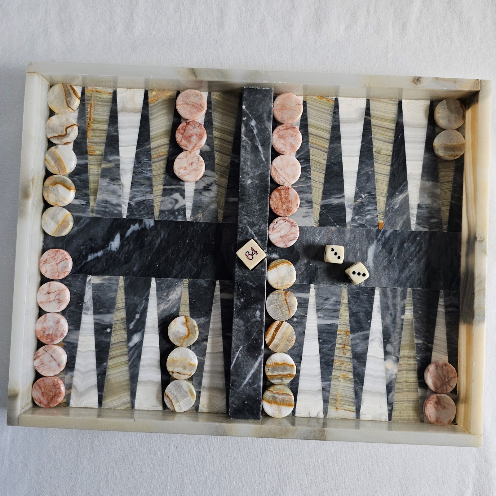 60s Italian Marble Backgammon Set Natural Stone Luxury Game Complete Set MCM