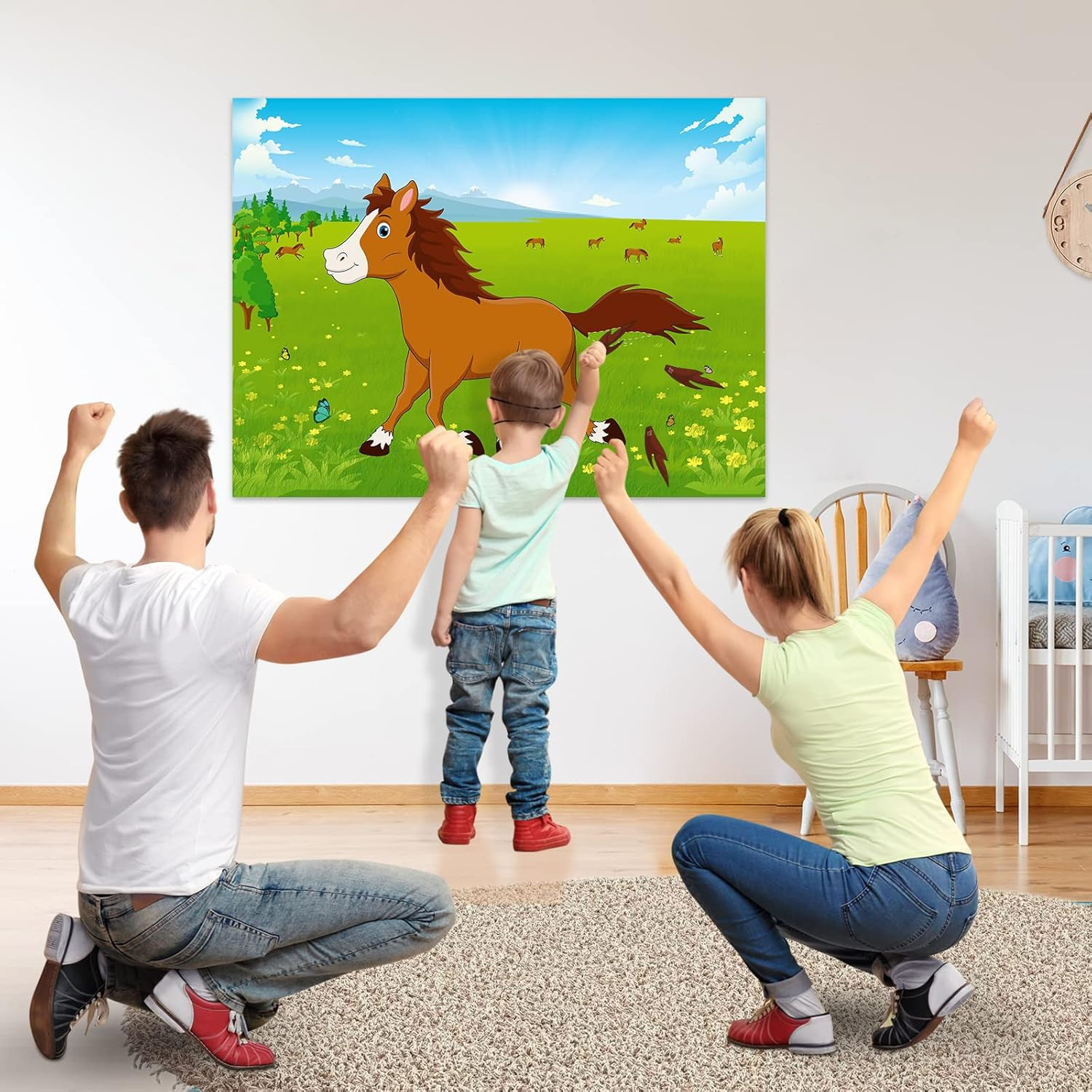 Pin The Tail on The Horse Birthday Game with 48pcs Tails for Kids Farm Birthd…