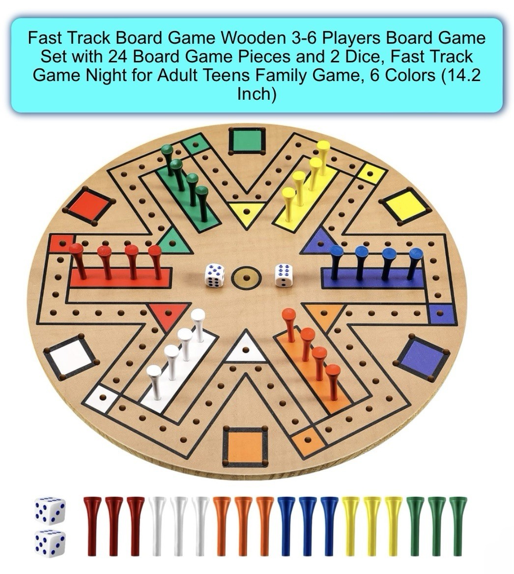 Fast Track Board Game Wooden 3-6 Players Board Game Set with 24 Board Game Piece