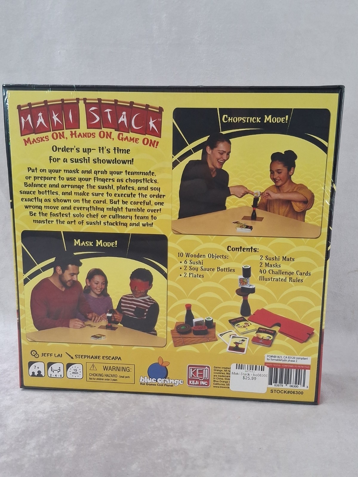 Maki Stack Family Party Dexterity Game by Blue Orange Chopsticks Blindfold NEW