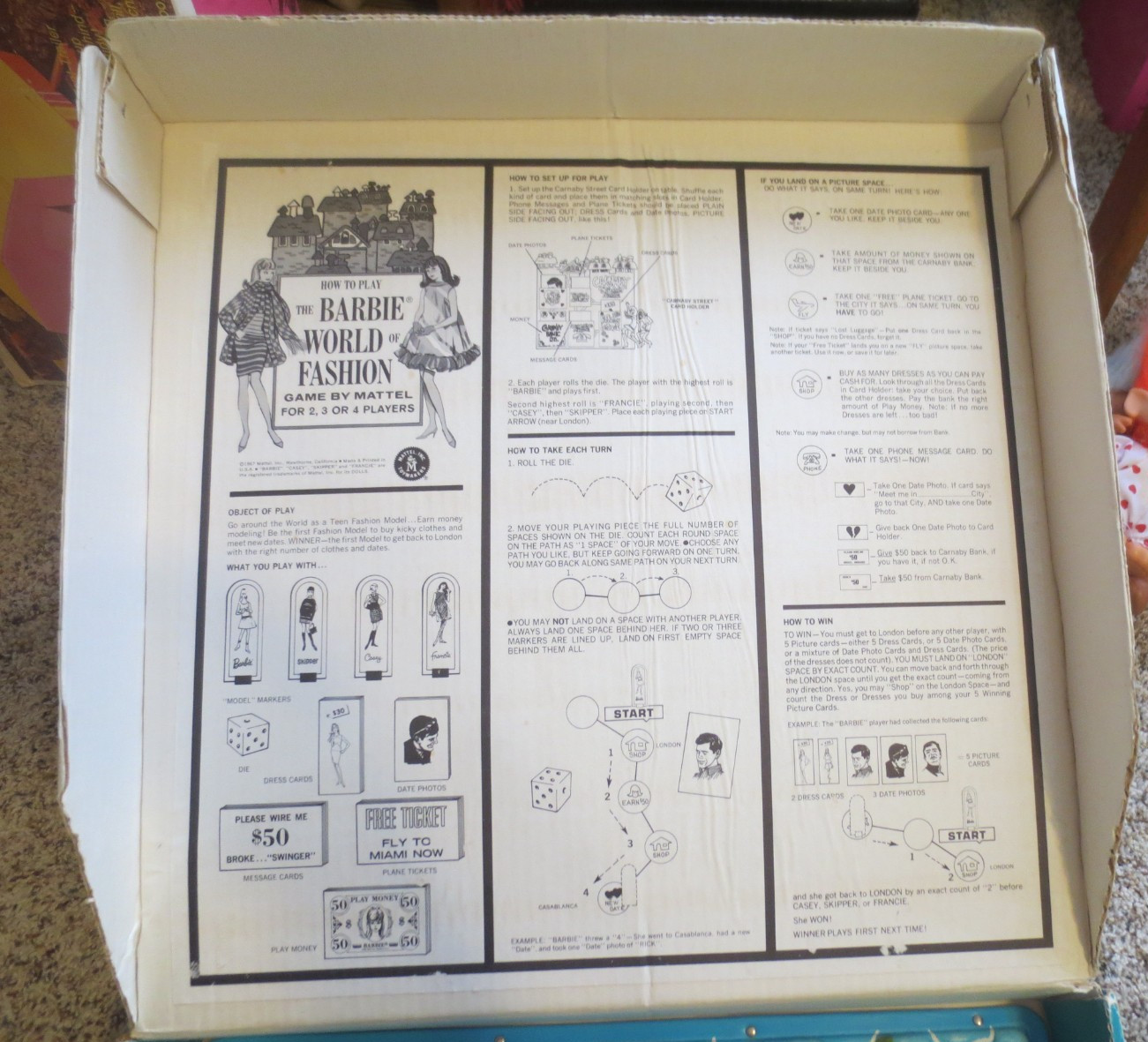 Mattel Barbie World Of Fashion Round The World Molded Board Game 1967