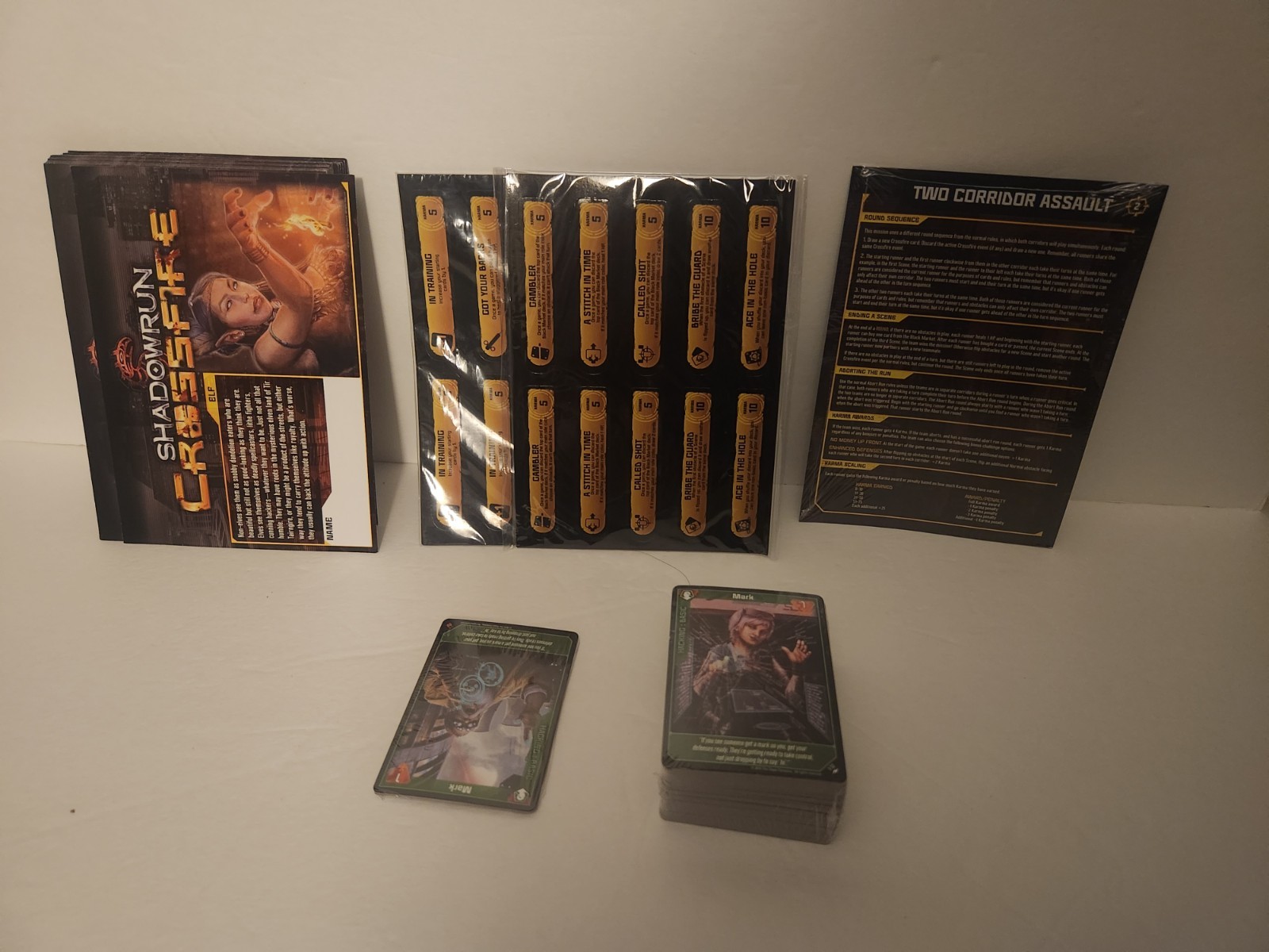 Shadowrun Crossfire Cooperative Deck-Building Fully Sleeved Complete Preowned