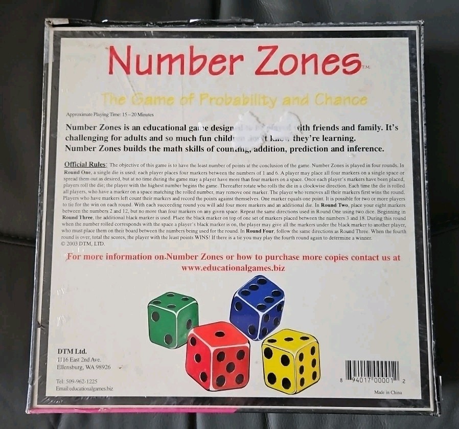 Number Zones The Game Of Probability And Chance, New and Sealed school 2003