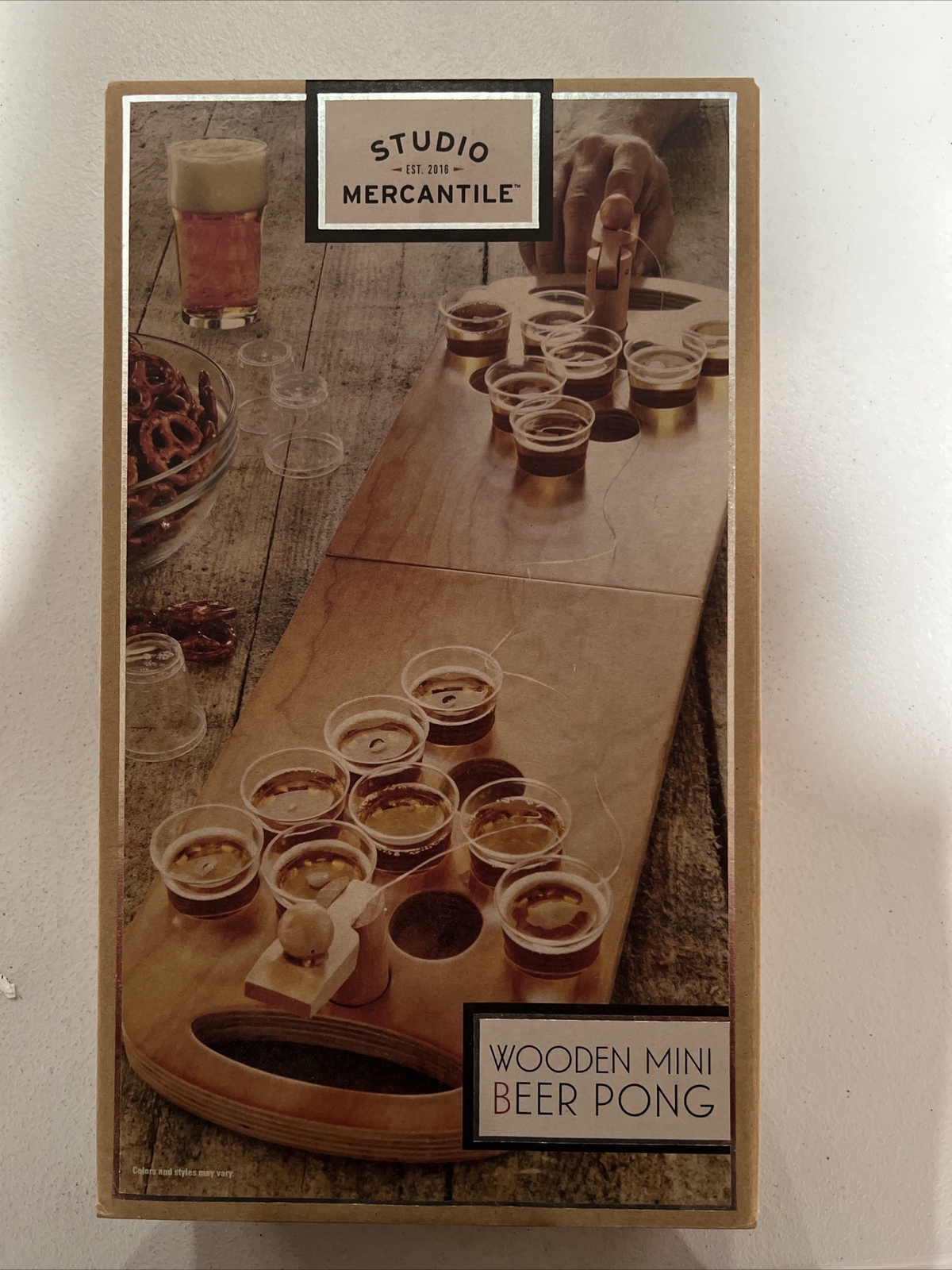 STUDIO MERCANTILE WOODEN MINI BEER PONG PARTY GAME (NEW)