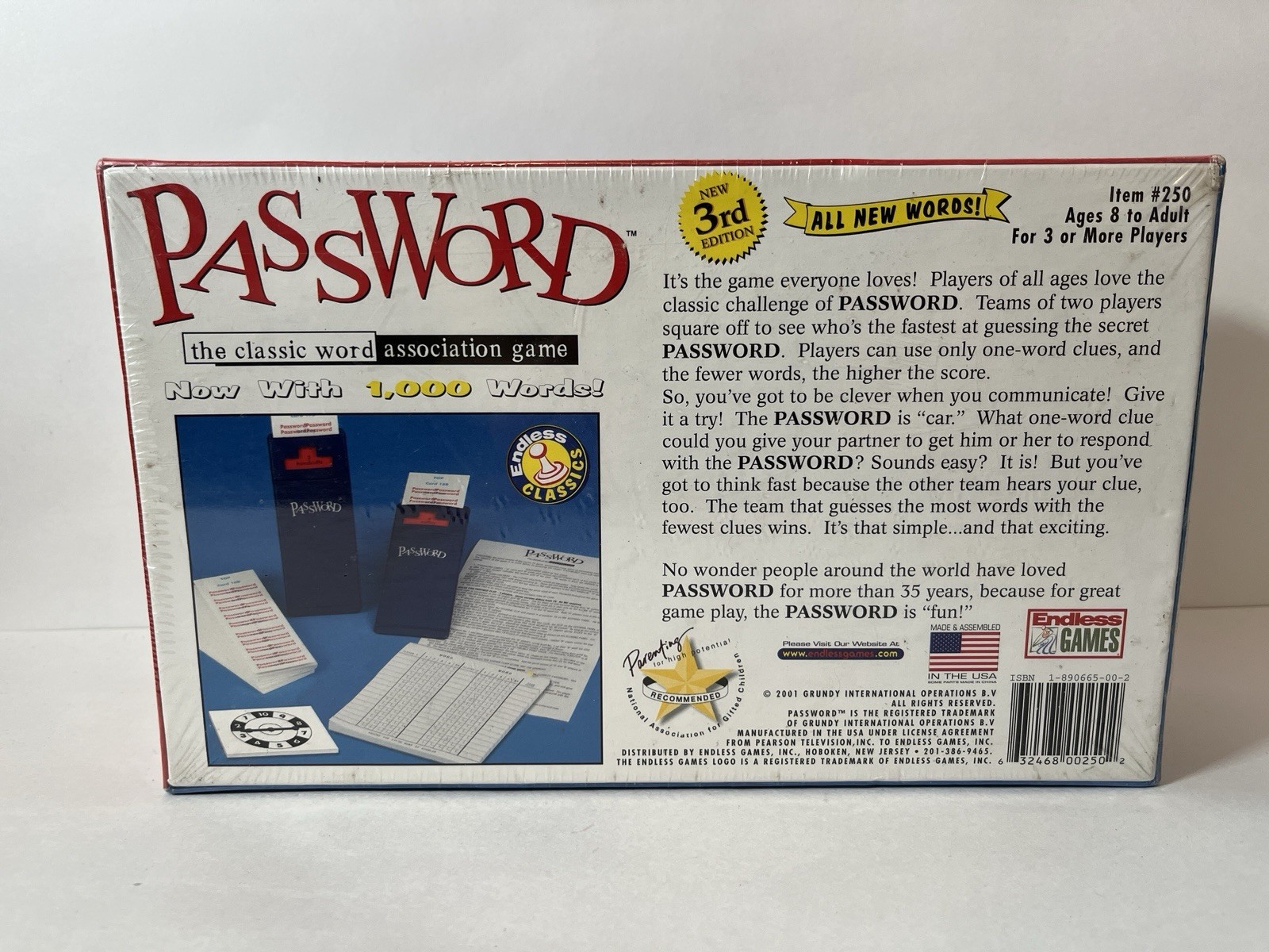 Vintage 2001 Password Board Game 3rd Edition by Endless Games – New & Sealed!
