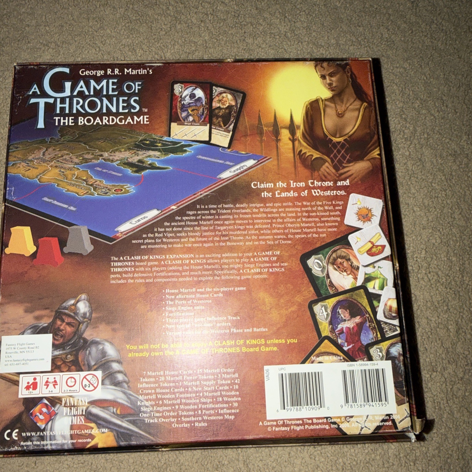 George R. Martin Game of Thrones and Expansion Clash of Kings board game