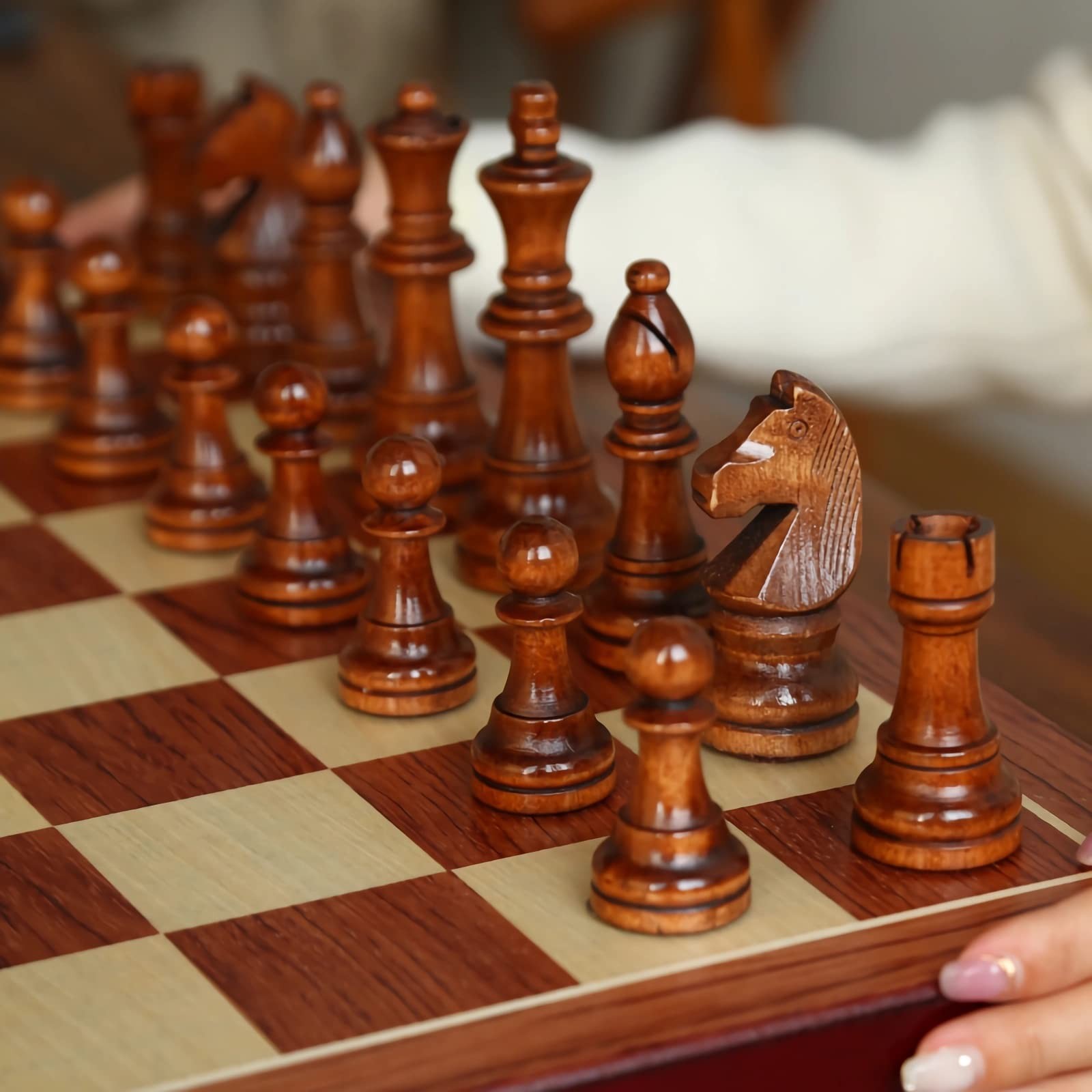 Solid Walnut Wooden Chess Set Extra Large W/ 2 Queen Piece King Height 4.25″ 20″