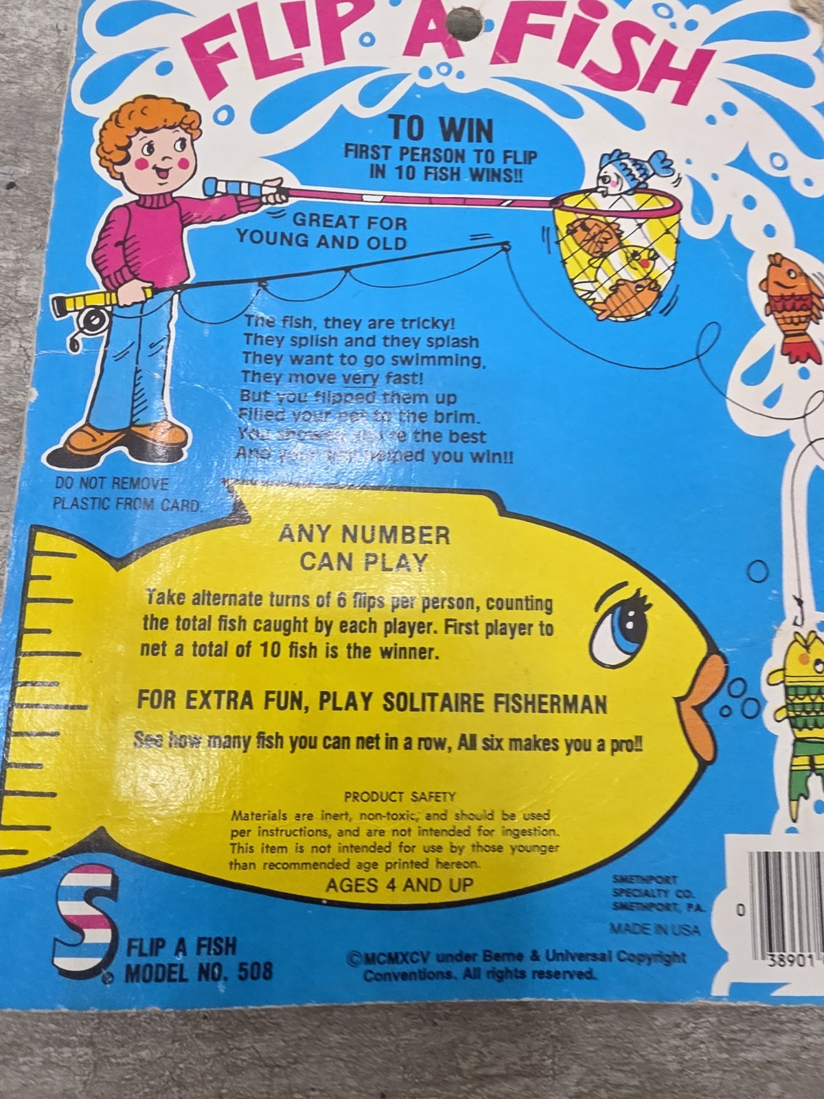 Vintage 1981 Flip A Fish Game Cardboard 80’s Rack Toy Model No 508 Berne Works
