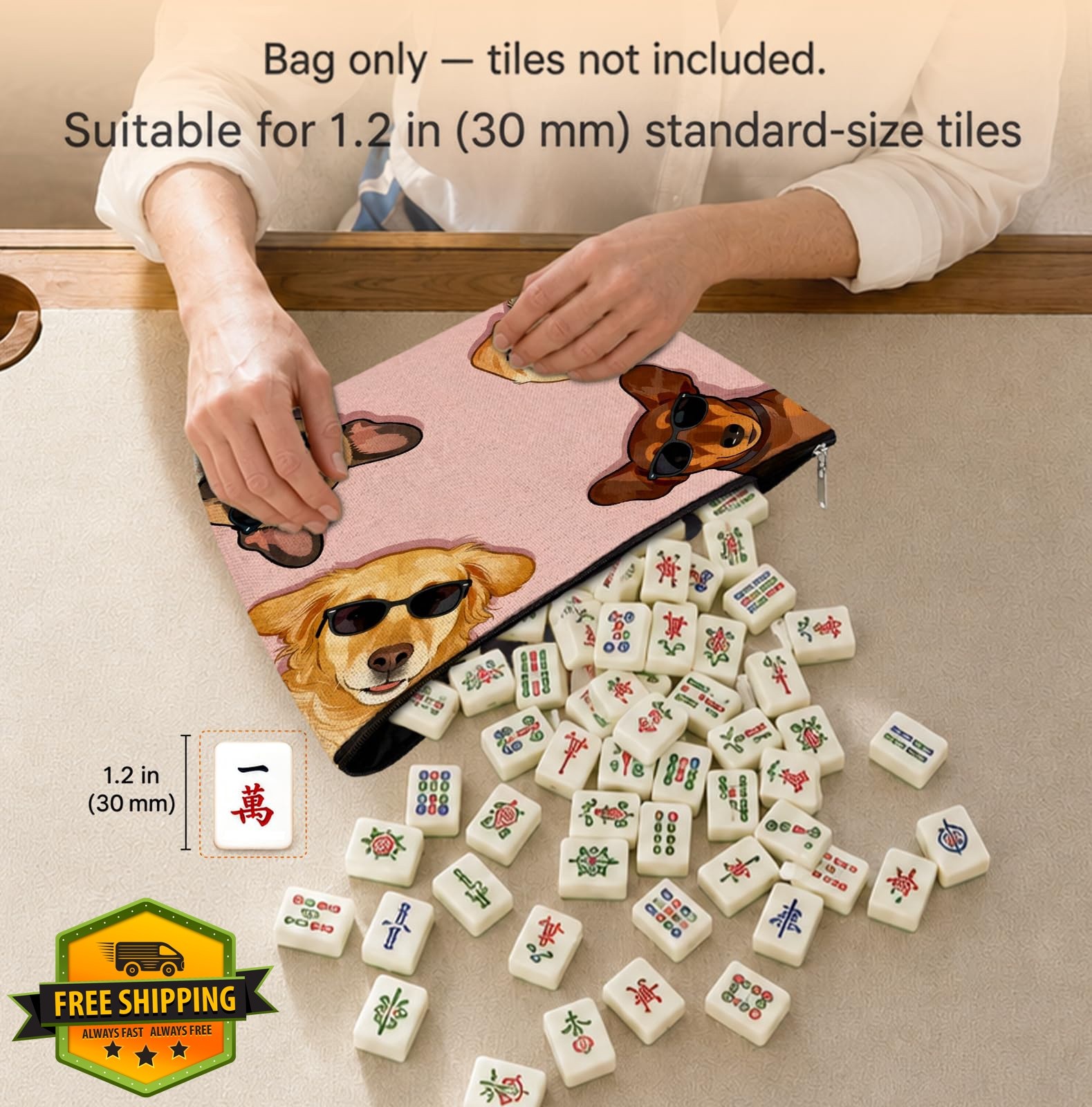 BNHJKFQZ Dog Lover Gifts Empty Mahjong Tile Bag 13×7.8 Inch, Pink Funny Dog P…