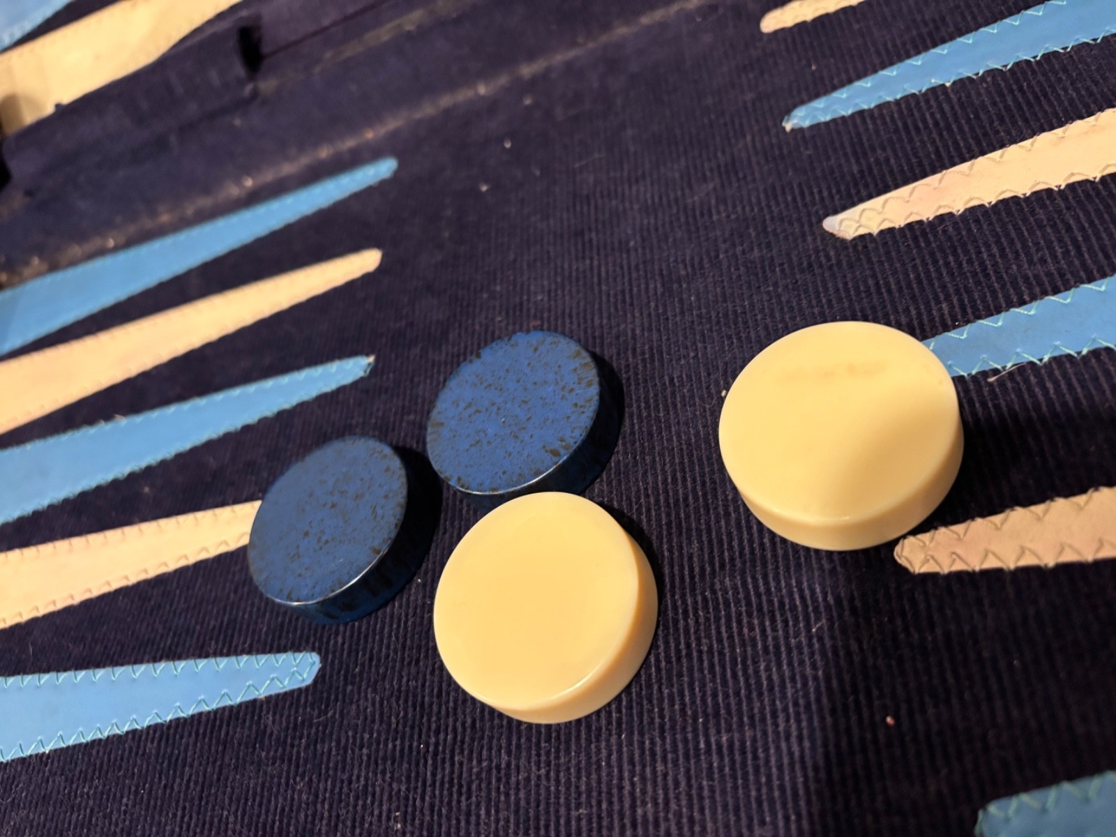 Vintage Backgammon Blue Corduroy Case Blue Black Speck + Cream Checkers