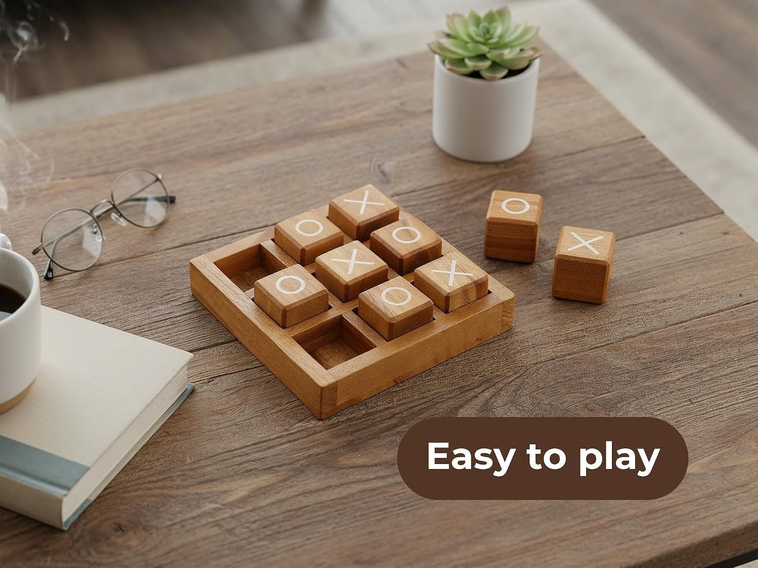 Rustic 5.5-Inch Wooden Tic Tac Toe – Family Game & Home Decor Centerpiece