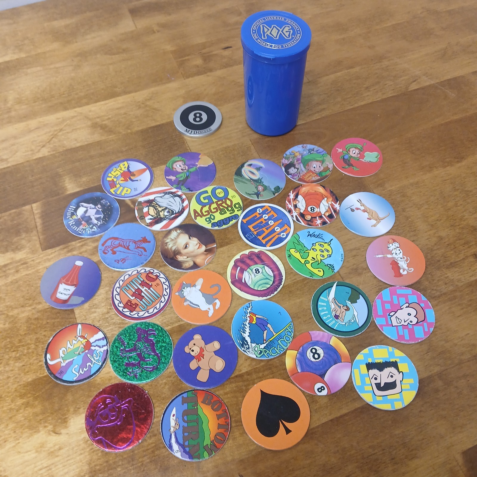 POG Officially Licensed Blue Milkcap Container Medium Size W Slammer & Assorted