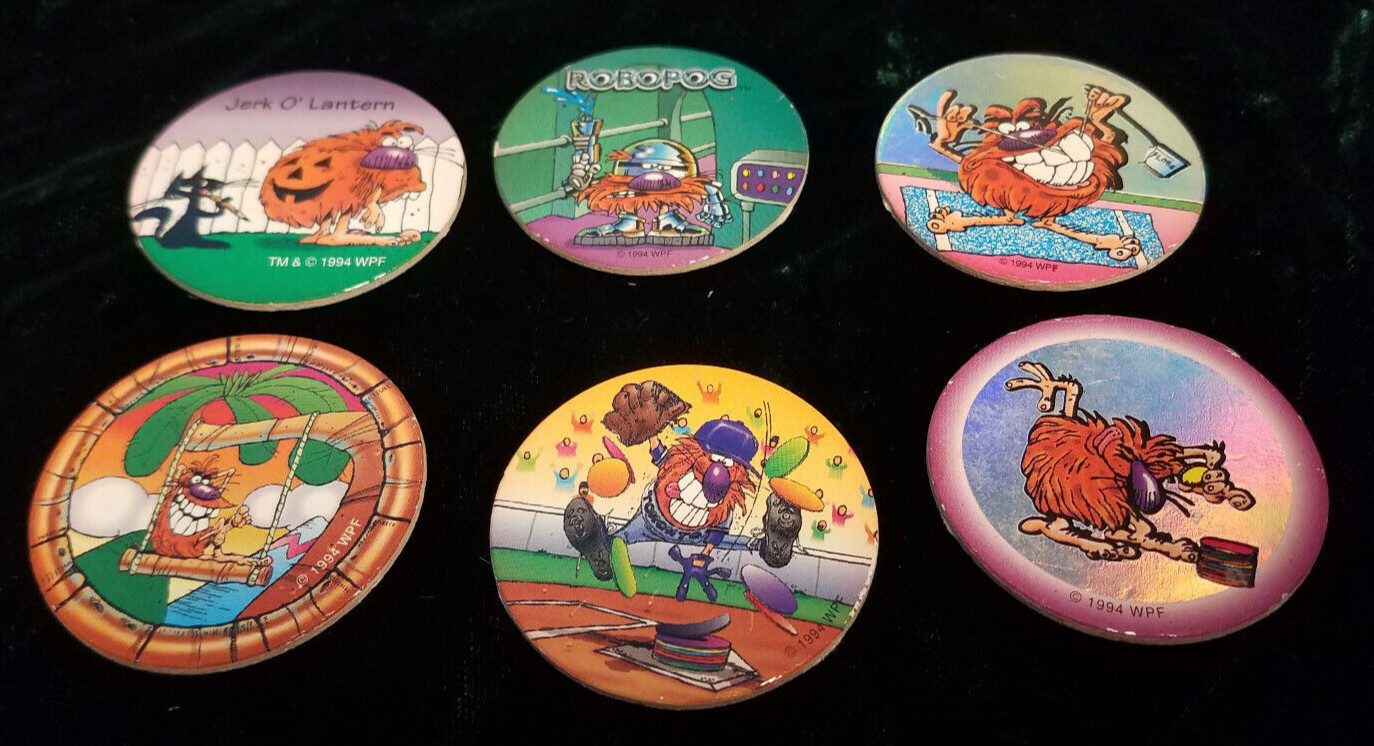 Vintage RARE Lot of 6 WPF 1994 World Pog Federation Robo Pog, Jerk O’ Lantern