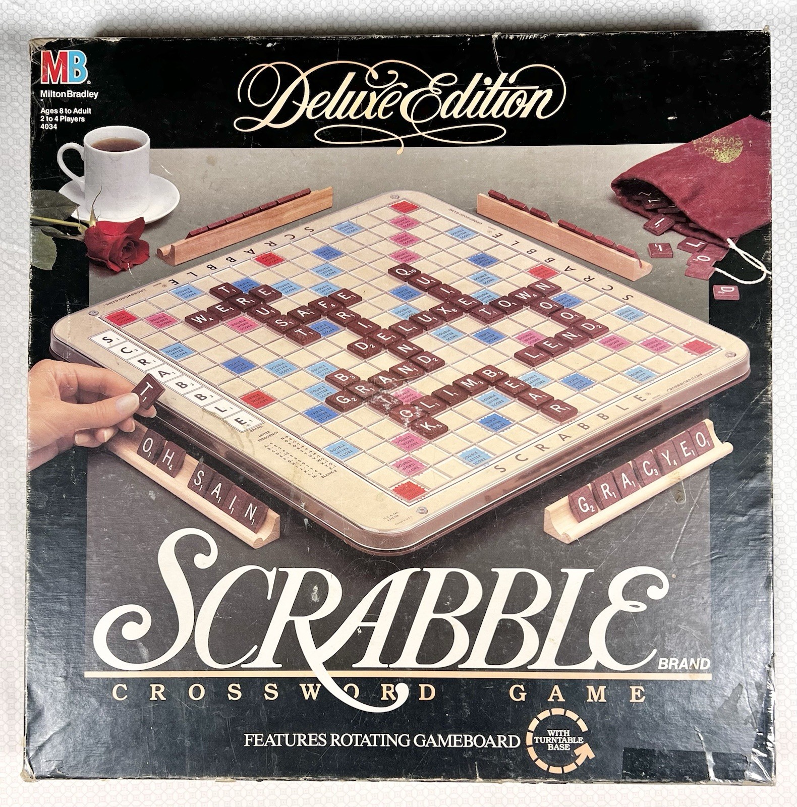 1989 Deluxe Scrabble Crossword Game Rotating Turntable Complete 100 Tiles MB