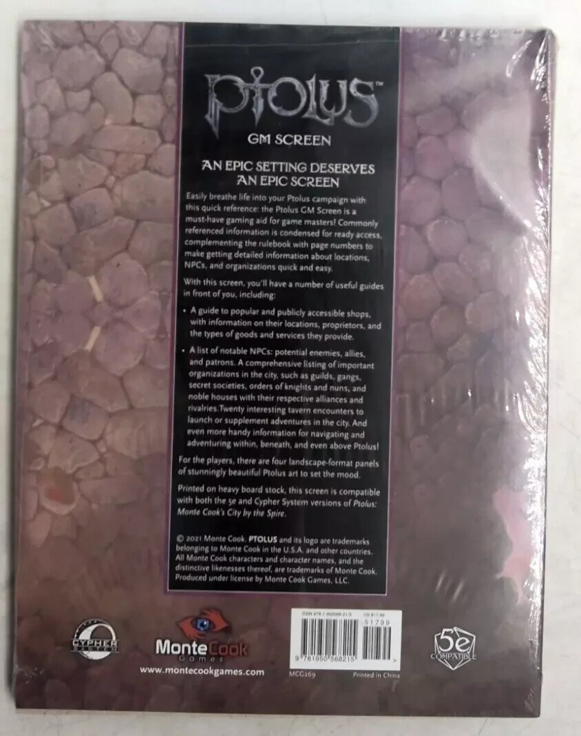 MCG269 Monte Cook Games, LLC Ptolus GM Screen NEW (DAMAGED BOX CORNER)