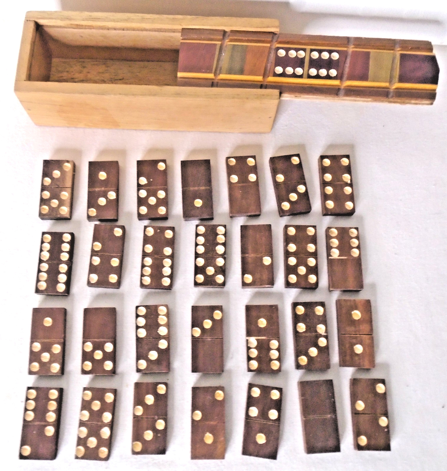 Handmade Wooden Mini Domino Set in Inlaid Wood Box, 28 Pieces