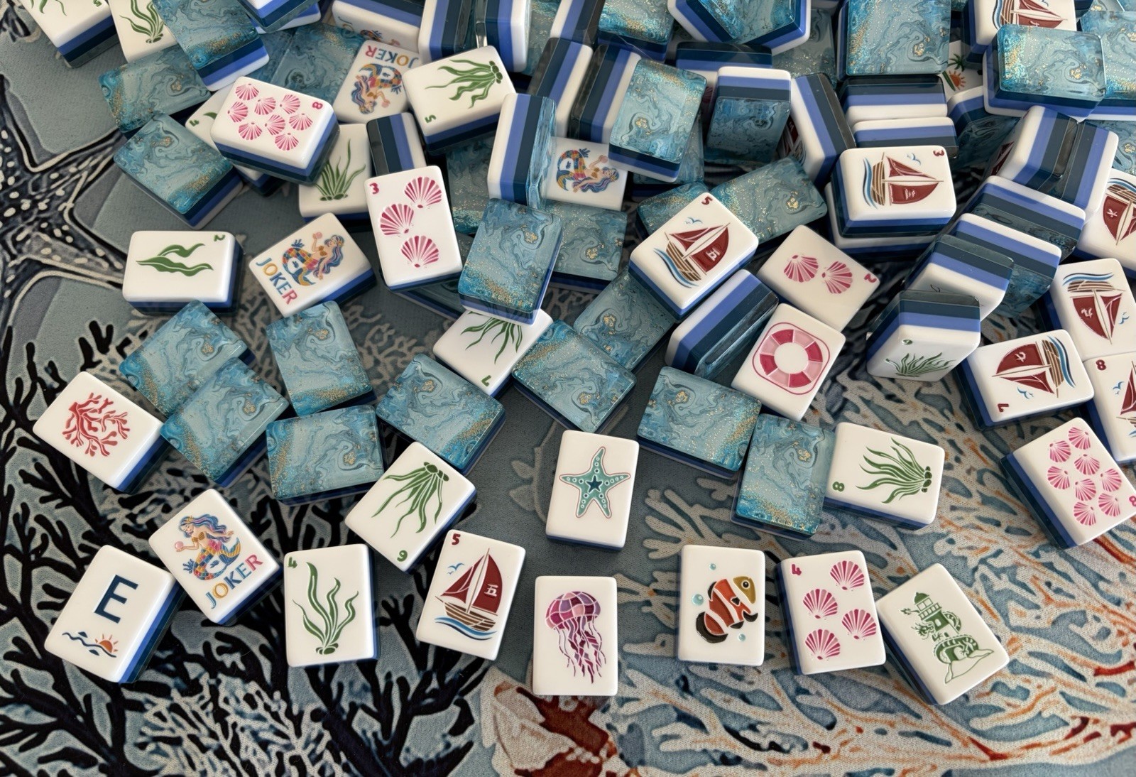 NEW Luxury Ocean Mermaid Mahjong Set 160 Acrylic Tiles Carry Bag Dice Premium
