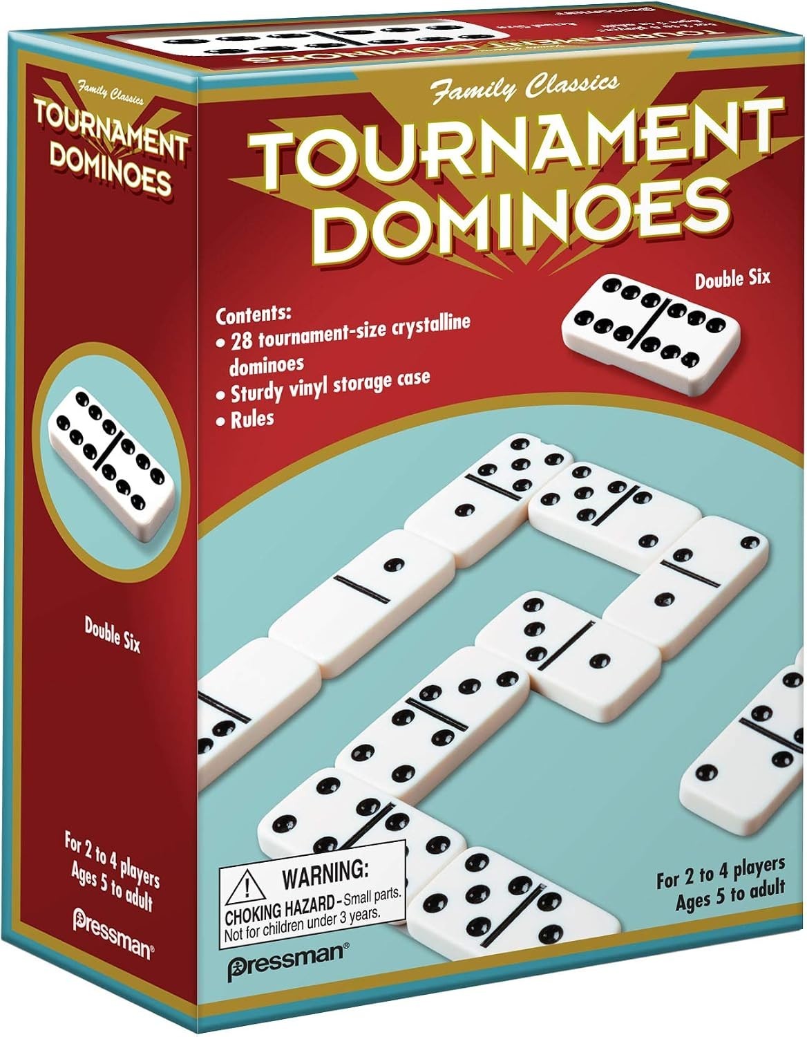 Family Classics Tournament Dominoes: Double Six Crystalline Set for 2-4 Players