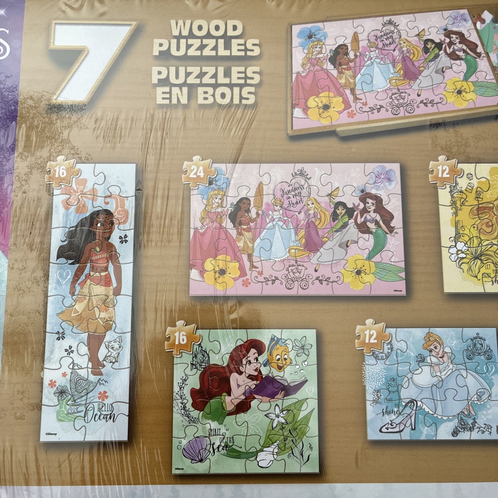 Disney Princess 7 Wood Puzzles Age 3+ Spinmaster Brand New in Sealed Box