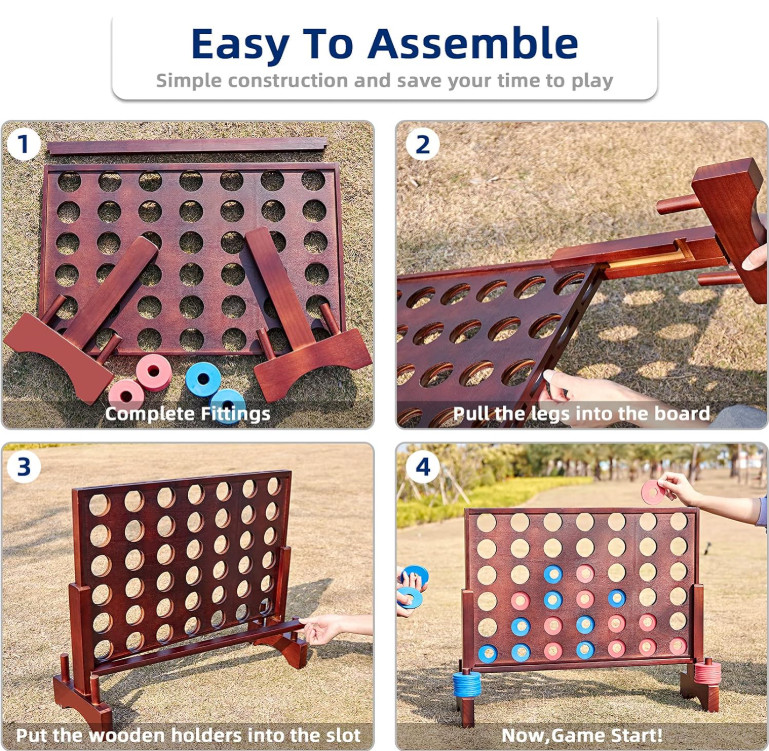 Giant Wooden 4 in A Row Game – Fun Indoor and Outdoor Board Games for Teens