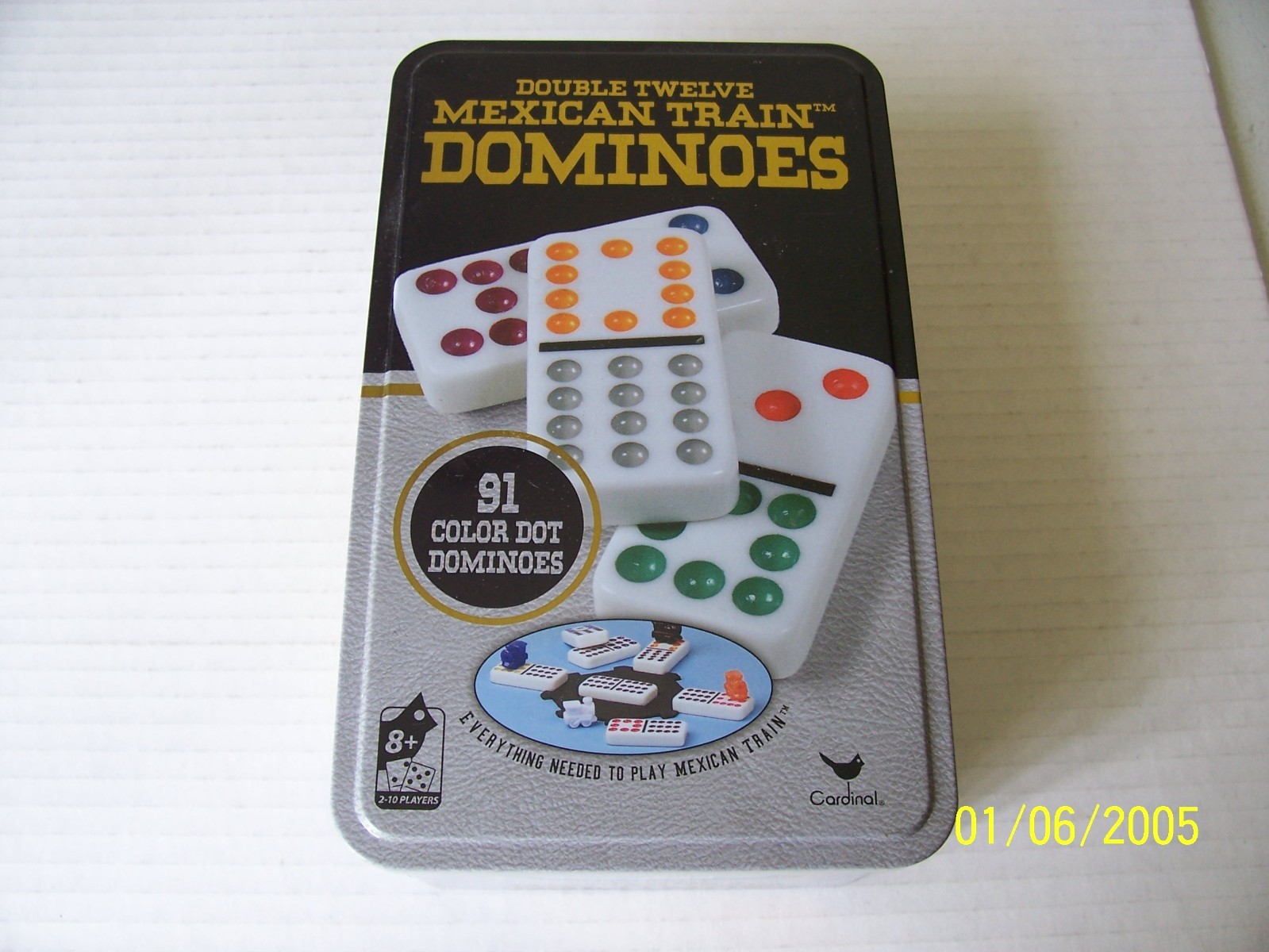 Cardinal Mexican Train Dominoes Set 91 Color Dot Double Twelve Tin Box Complete