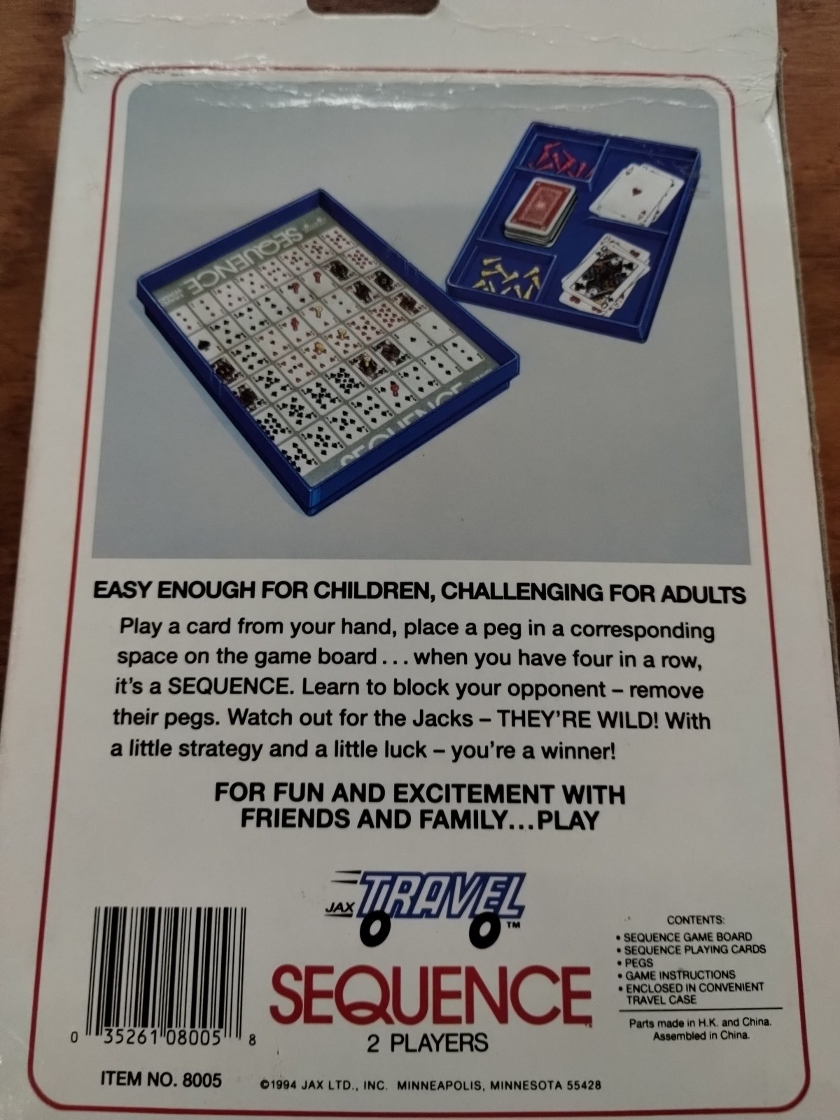 Jax Sequence Board Game 1994 Travel Version An Exciting Game of Strategy NEW