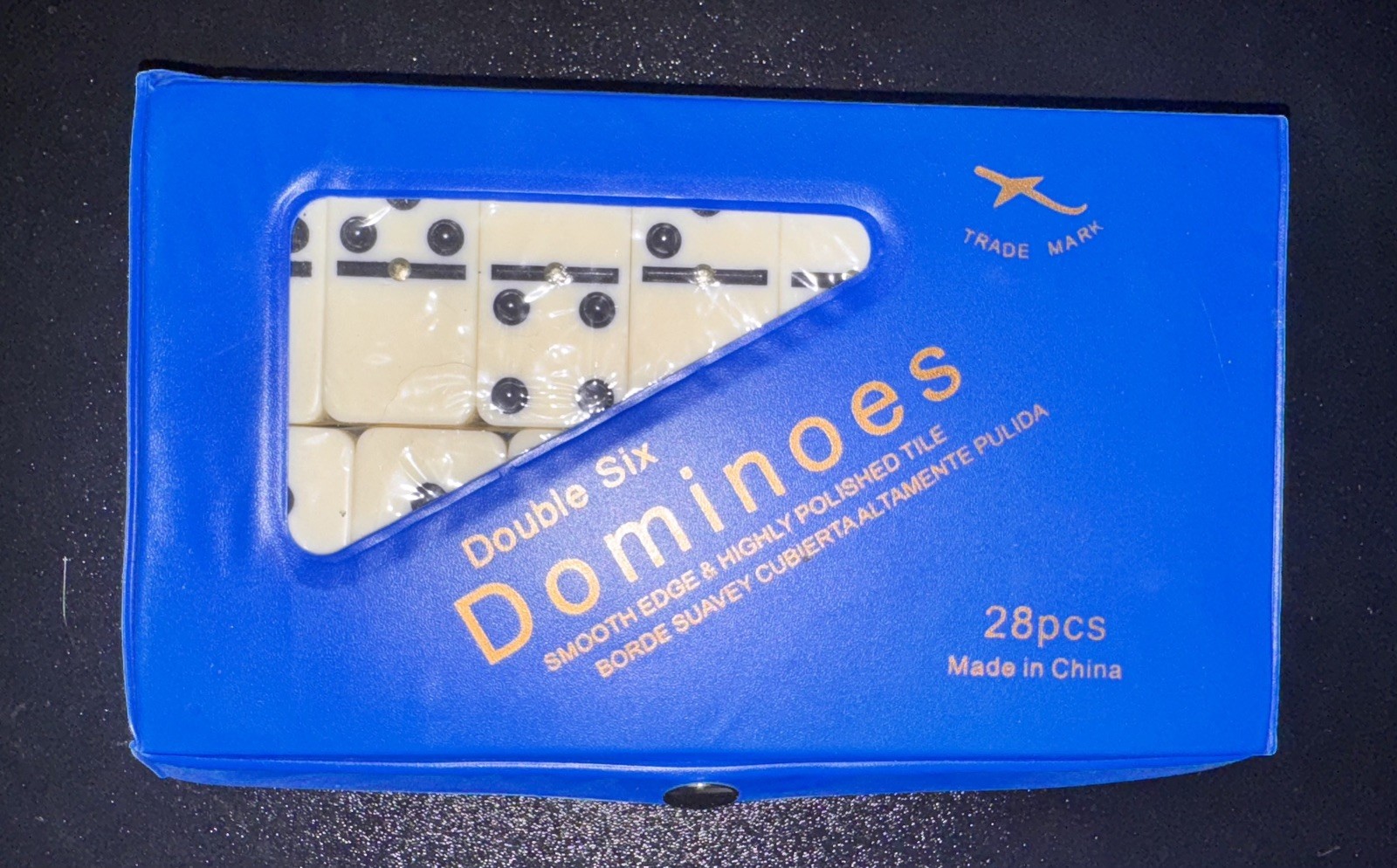 Double Six Domino’s One Set ivory color 28 Pcs: blue/green/black case