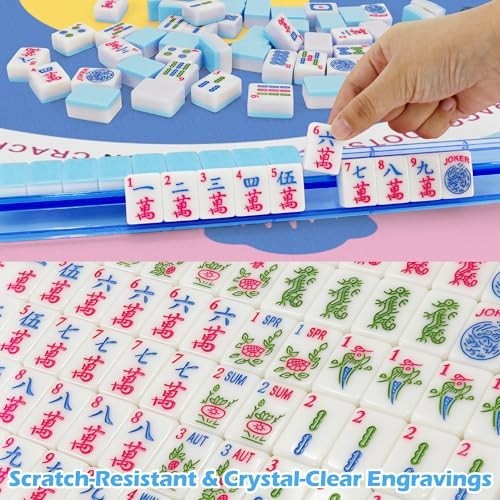 Premium American Mahjong Game Set – 166 Thick Tiles, Portable Carrying Bag, Trav