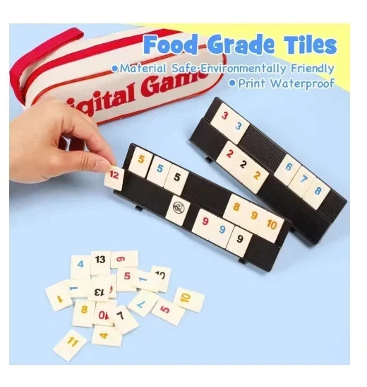 Rummy Cube Game Set 106 Tiles with 4 Racks Portable Travel Case