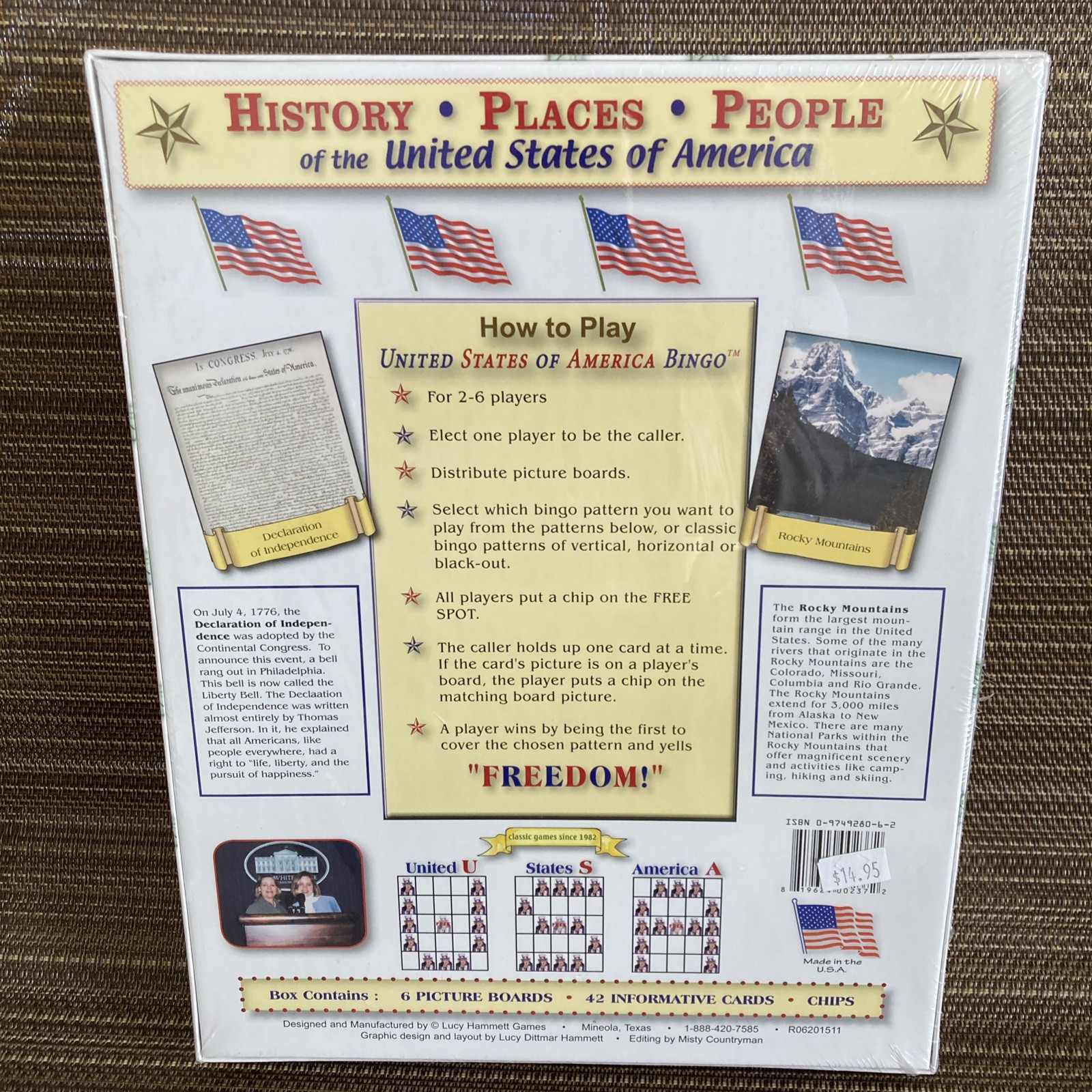 Lucy Hammett # 2377 United States of America Bingo New Sealed Game 2010 Made USA