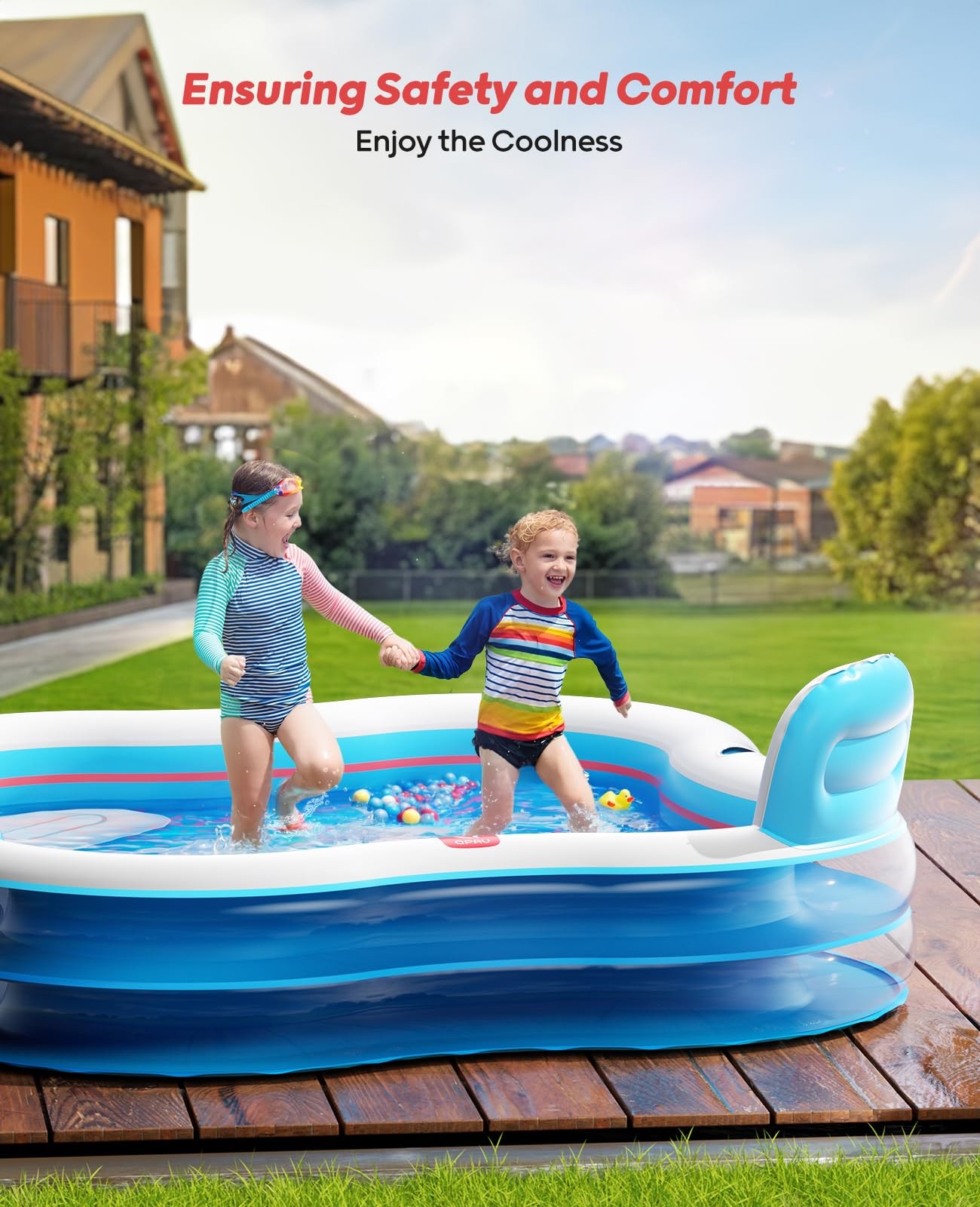 Inflatable Swimming Pool 80 x80 x16.5 2 Seats Backrests Clear Blue QPAU Large