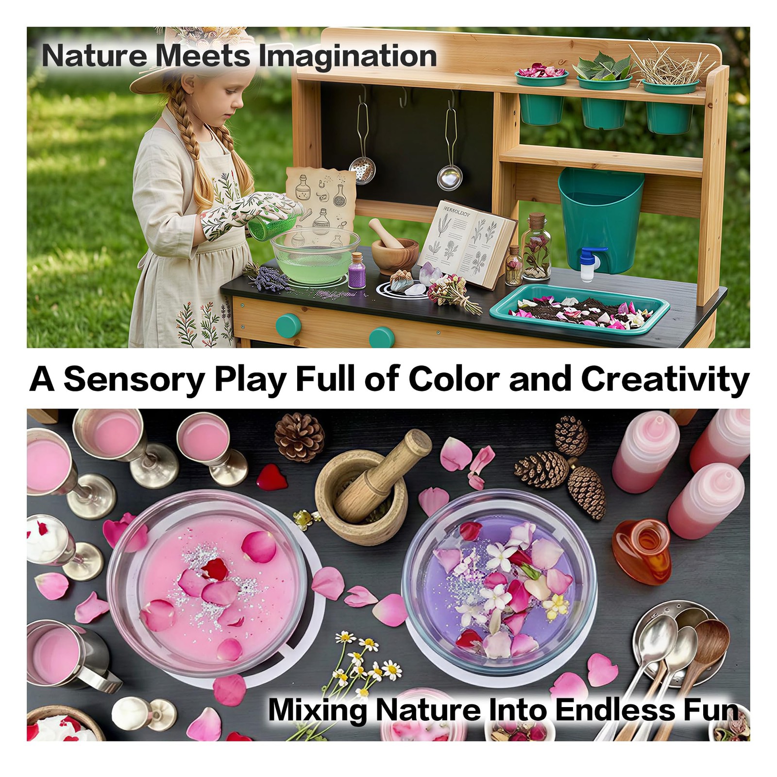 Mud Kitchen Wooden Outdoor Play with Working Faucet Water Tank saipo018 Kids