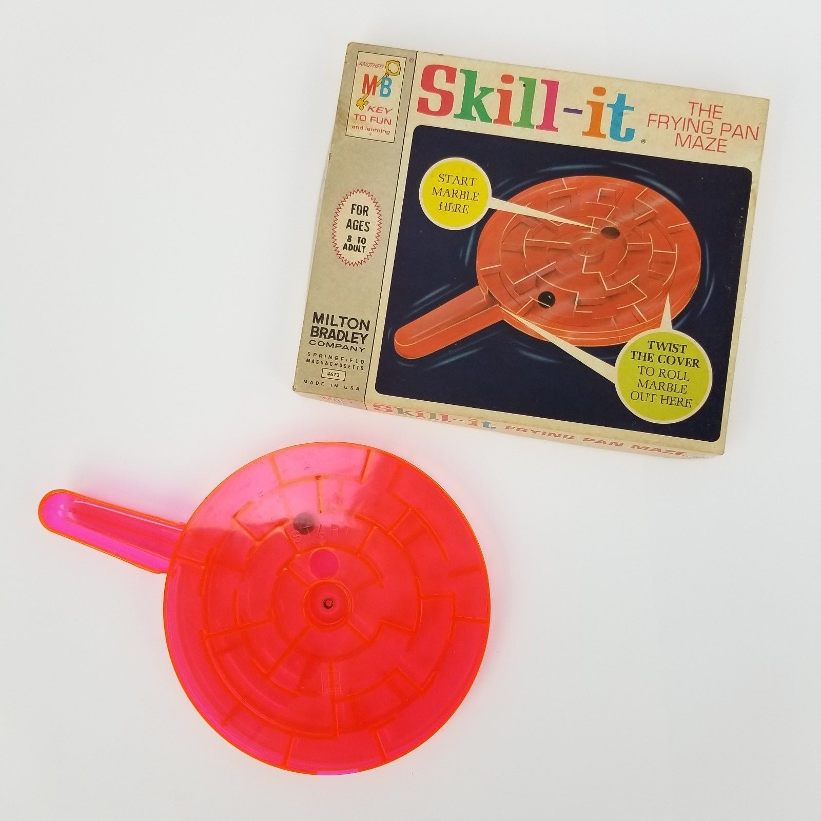 Vtg 1966 Milton Bradley Skill-it Frying Pan Maze #4673 Solo Puzzle Game with Box