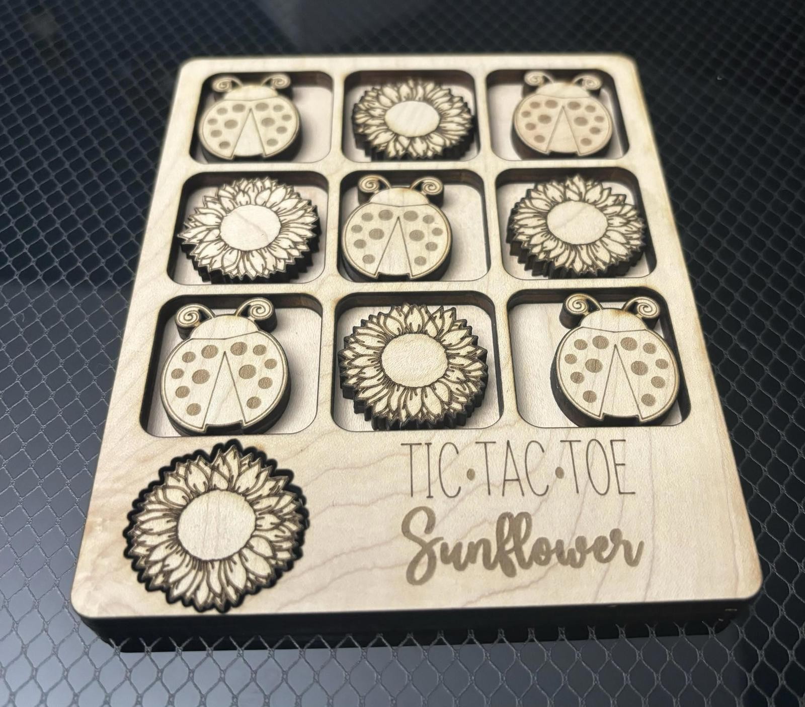 Sunflower and Ladybug Themed Wooden Tic Tac Toe Board
