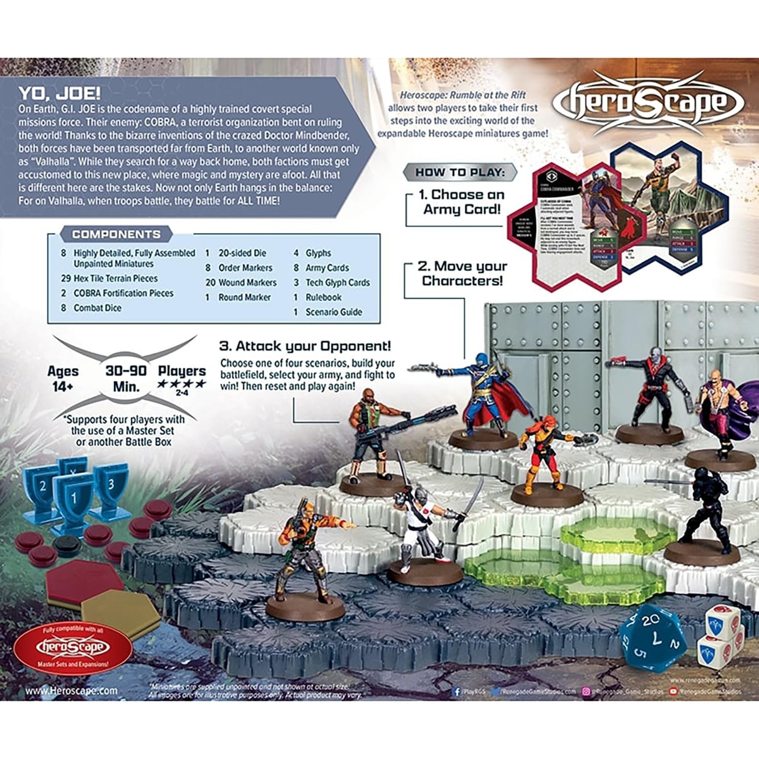 Tactical Board Game – G.I. Joe Heroscape Rumble at The Rift, 8 Miniatures & Hex